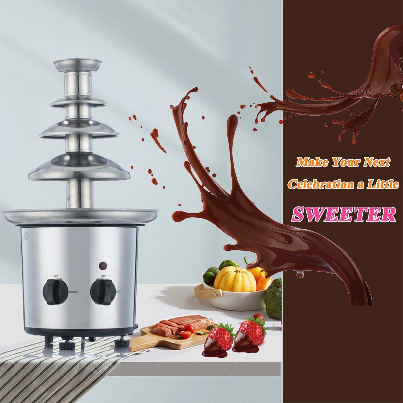 YSUEFIJO YSUEFIJO Mini Chocolate Fondue Fountain, Hot Chocolate Fondue Tower, Stainless Steel Cascading Fondue, Electric Melting Warming Machine, Whisper Quiet Motor, for Birthday Party, Buffet