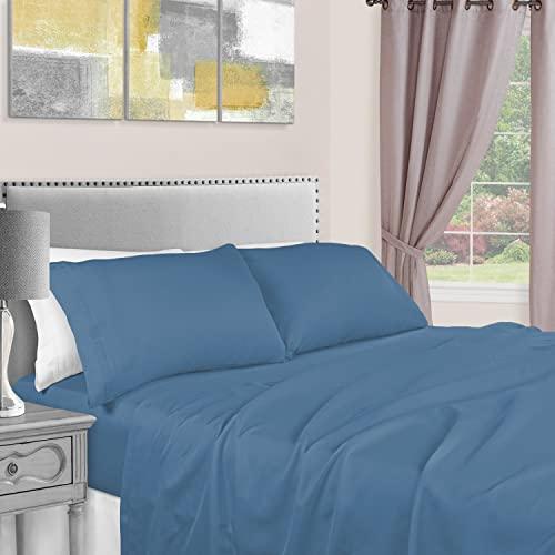 SUPERIOR Superior Egyptian Cotton 4 Piece Sheet Set, Luxury 1200 Thread Count, Eco-Friendly, Sustainable Sheets, Ultra-Soft Basics, Solid, Deep Pocket Fitted Sheet, Flat Sheet, Pillowcases, King, Medium Blue