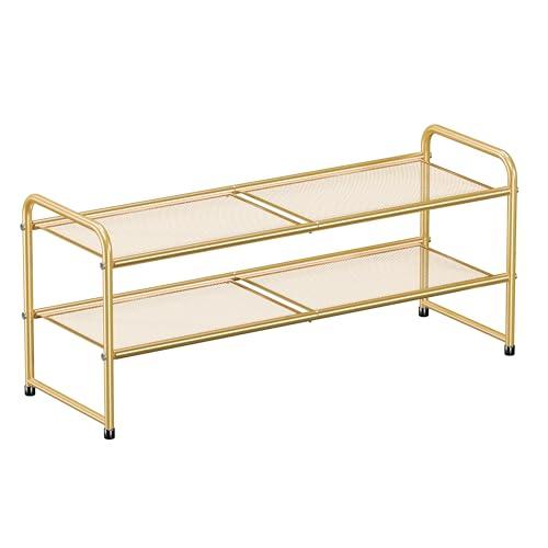 SUFAUY SUFAUY Shoe Rack for Closet, 32 inch Metal Shoe Rack Organizer Heavy Duty, 2 Tier Mesh for Shoes, Gold