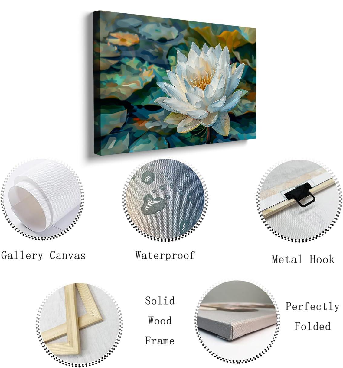 Generic Generic Zen Wall decoration Lotus art Plant Wall art Blooming White Lotus Painting Flower Art Abstract wall art Oriental style wall painting 24x36 poster frame