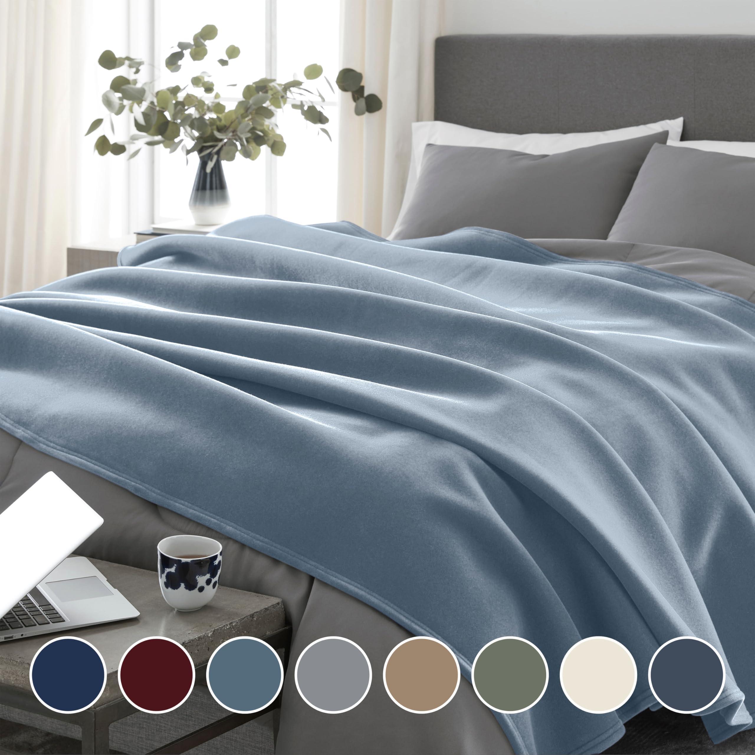 Vellux Vellux 1B07056 Original Insulating Core Hotel Style Solid blanket Machine Washable Soft Cozy Warm Thermal Durable Pet Friendly All Seasons Layering Bed Sofa Blankets, Twin, Blue