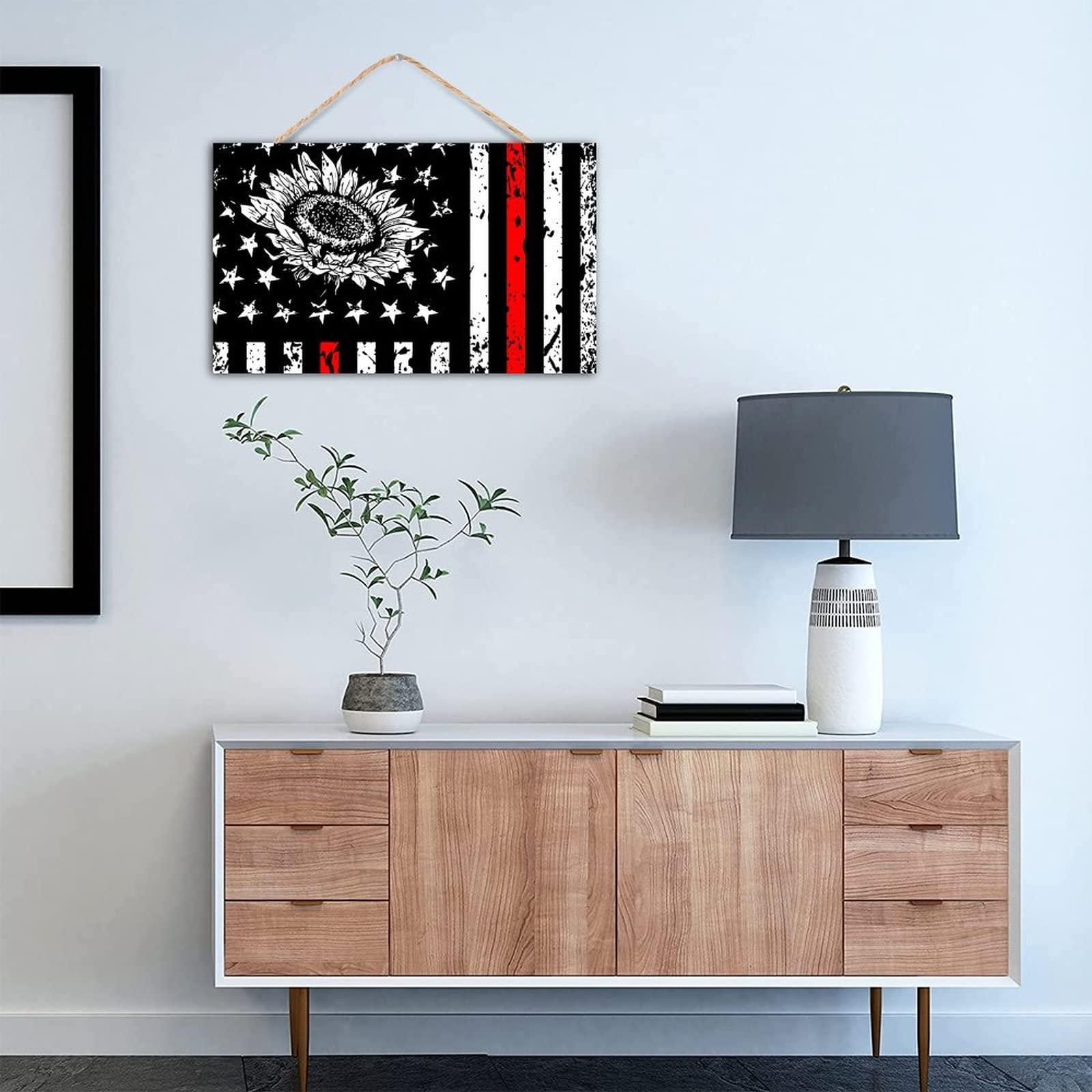 TEANFUN TEANFUN Sunflower American Flag Sign USA Country Wood Wall Decor Garage Patriots Man Cave Decorationgs Signs Military Hunting Art Bar Walls Poster Patriotic Wooden 12x20 Inch