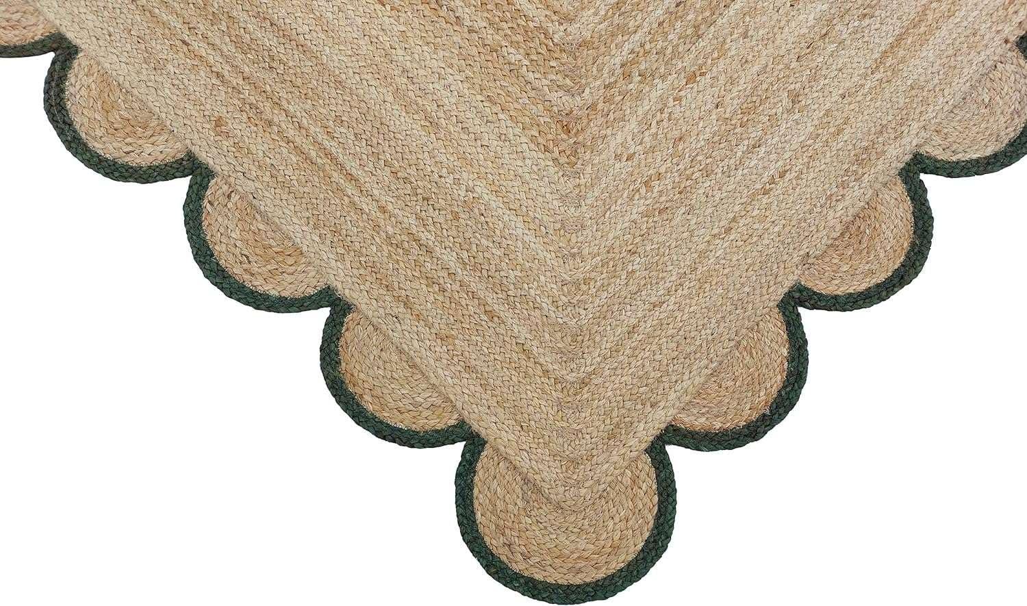 MORVEE MORVEE Area Rug 2.6x18 Jute Scalloped Natural (Green, 2'6" x 18')