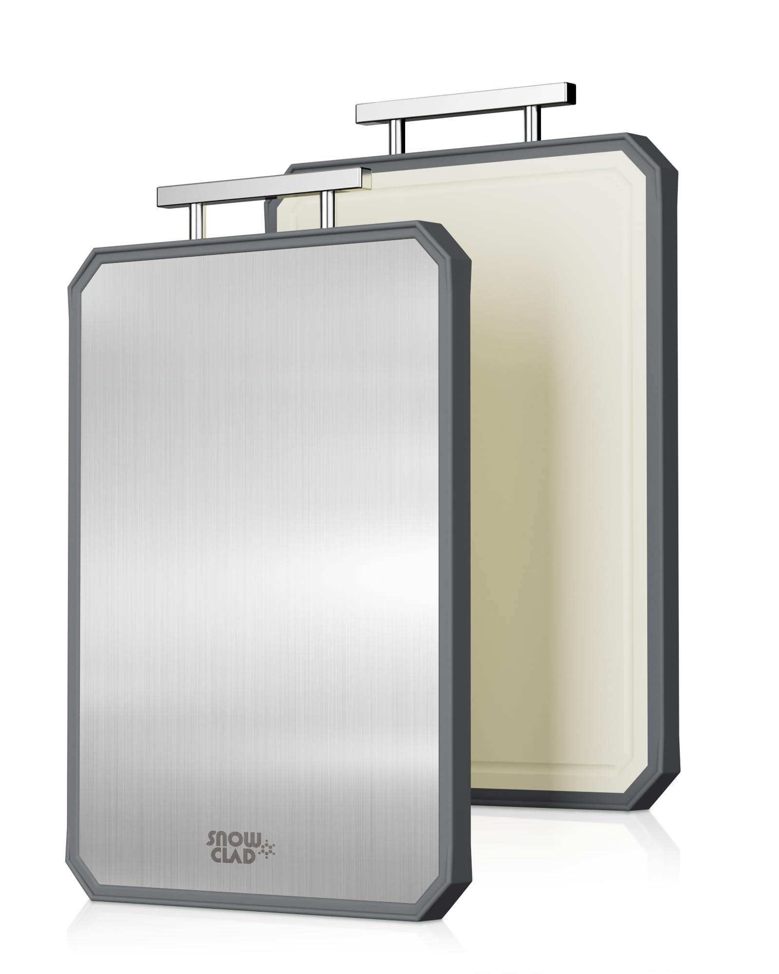 KLAPOLA SNOWCLAD Stainless Steel Cutting Board,Double Sided Steel Cutting Board for kitchen,Stainless Steel/Wheat straw pp Large Cutting Board for meat,Dishwasher Safe,non toxic Chopping Board,16 * 12 Inch