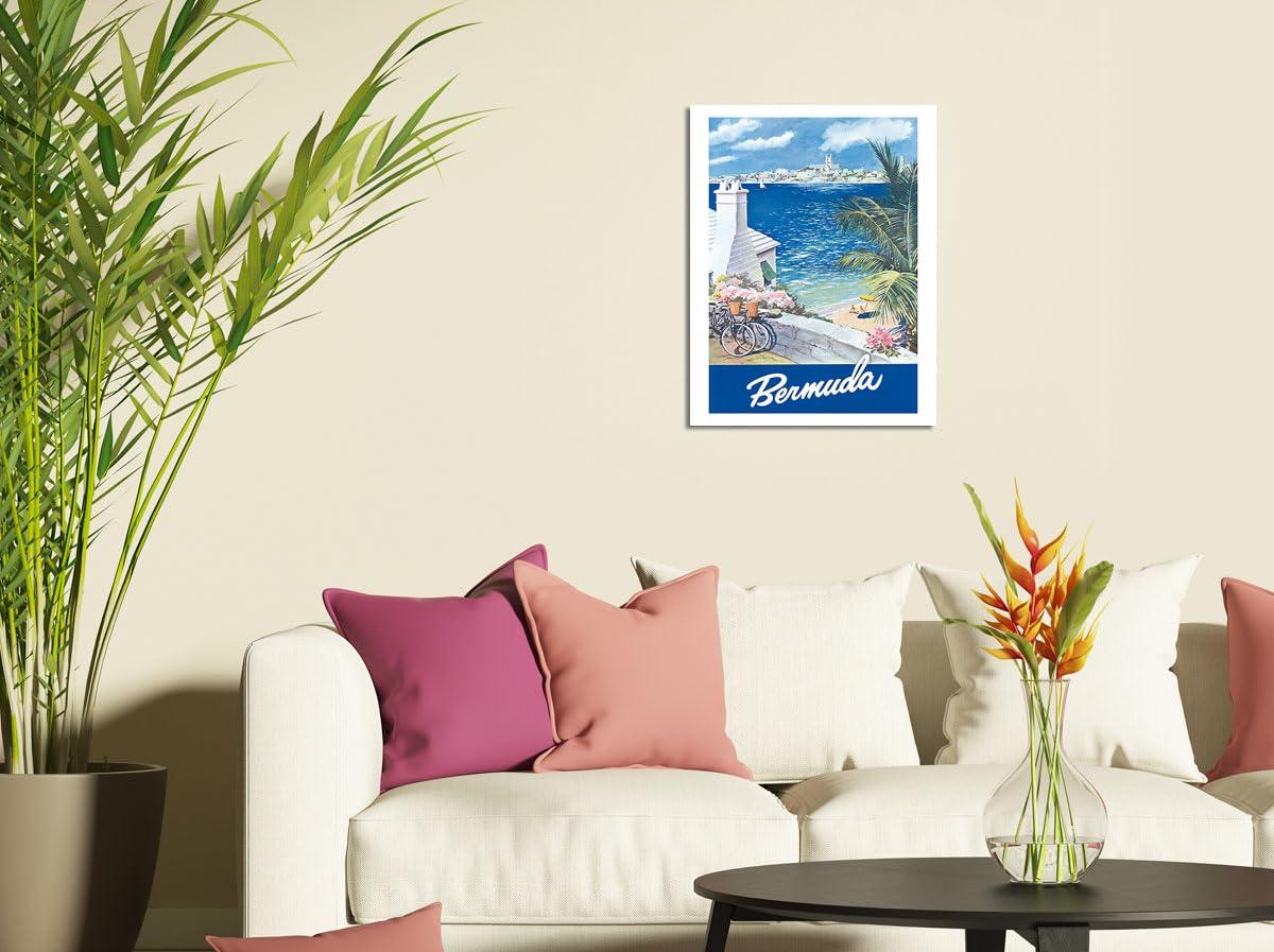 Pacifica Island Art Bermuda - Hamilton Waterfront Main Island Somers Isles - Vintage Travel Poster by Lesnon c.1950s - Fine Art Matte Paper Print (Unframed) 30x44in