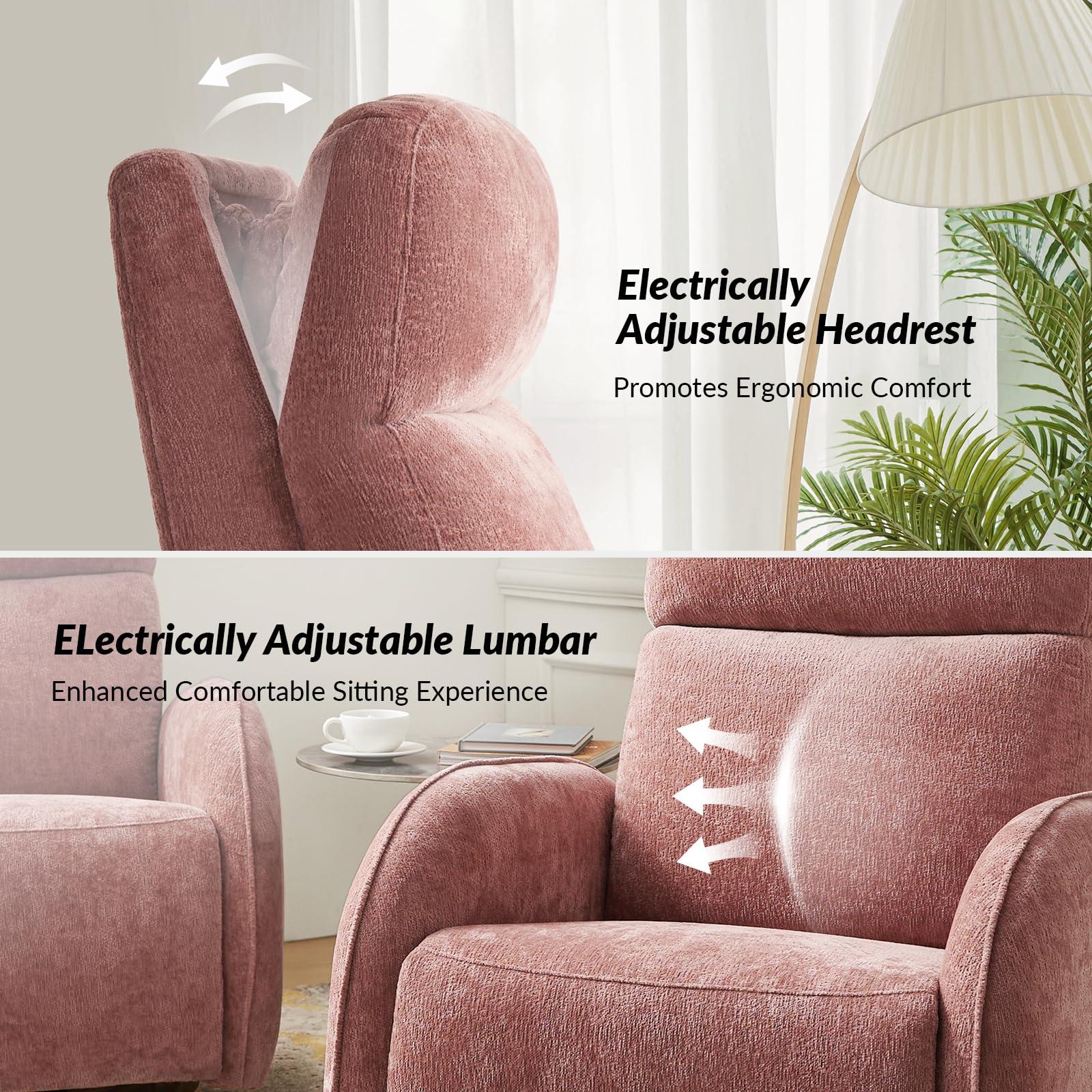 The support you need Premium Power Nursery Glider Recliner Chair with 240-degree Swivel Rocker Recliner and Adjustable Headrests, Modern Electric Recliner with USB Port and Nightlight for Nursing Room Bedroom, Pink