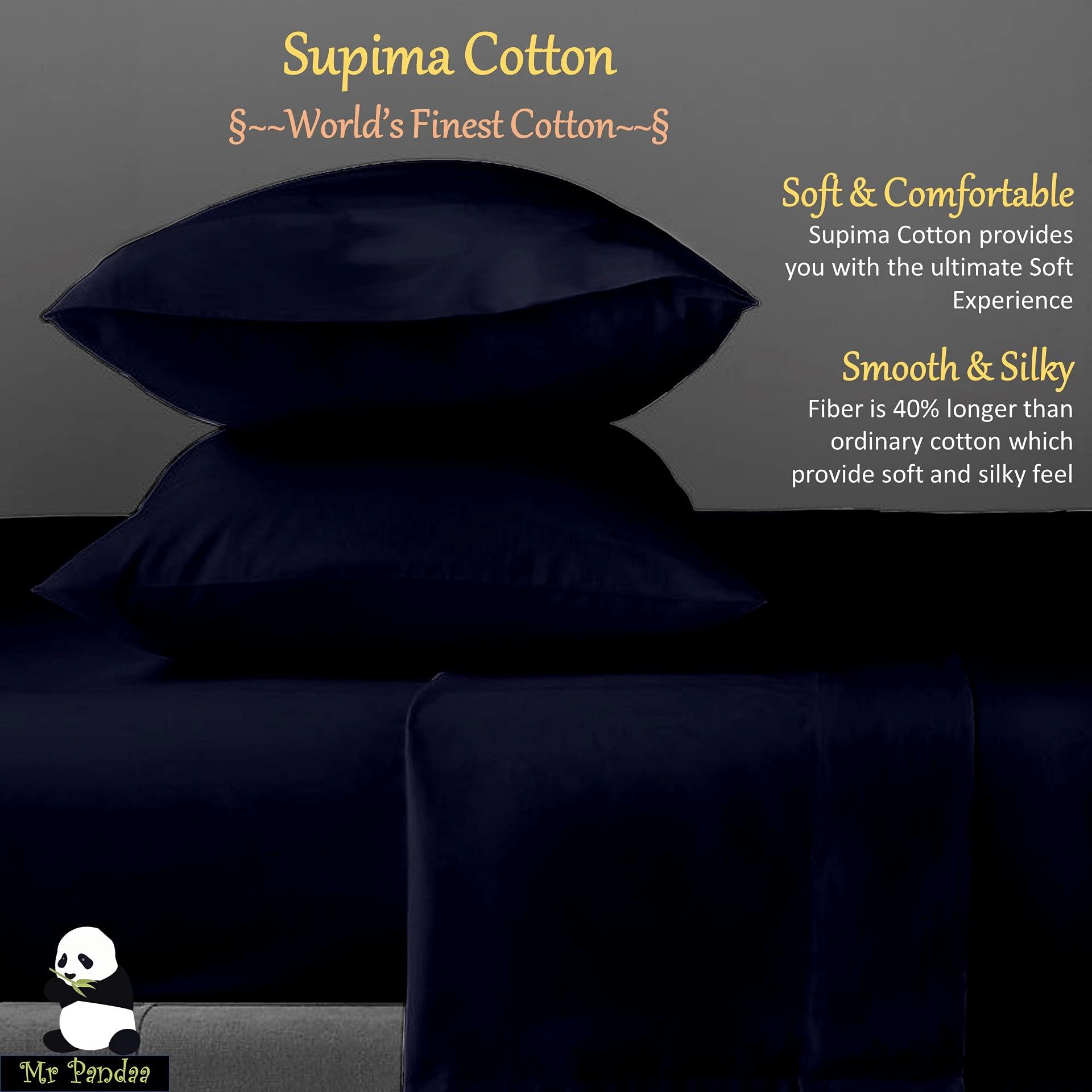 Mr Pandaa 100% American Supima Cotton 1000 Thread Count Sheet Set, Ultra Crisp, Sateen Weave Smooth Finish Plush Hotel Collection, 24\" Deep Pocket, Breathable & Fade Resistant-Full Extra Long-Navy Blue