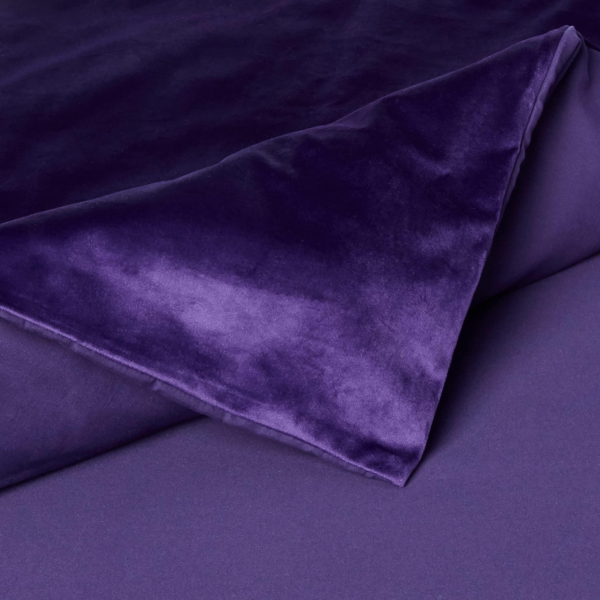 Tribeca Living Tribeca Living Venice Velvet Oversized Duvet Set, Luxurious 2-Piece Twin Bedding, Super Soft Velvet with Hidden Button Closure, Purple