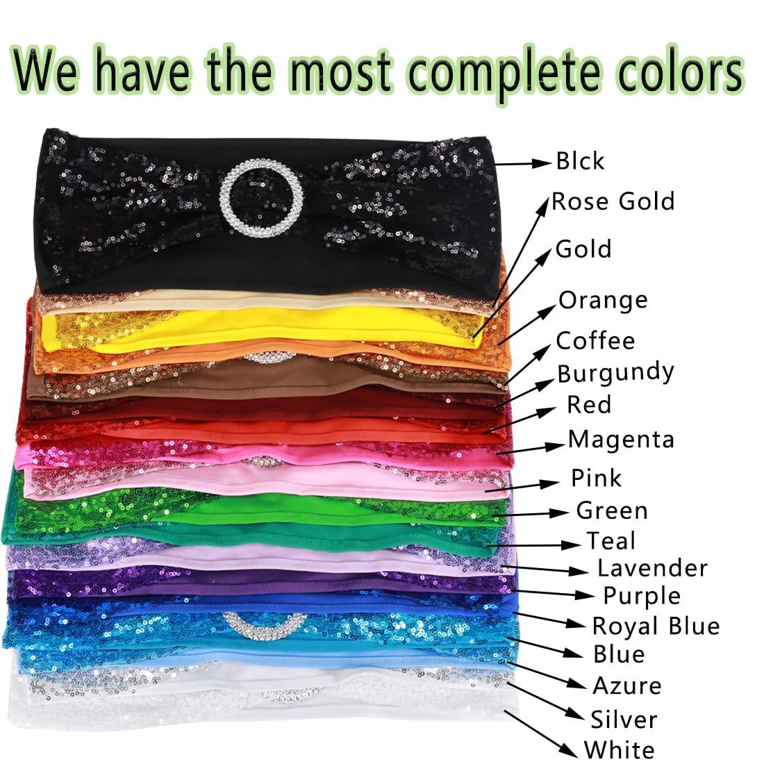 LIZIMI LIZIMI 100 Pcs Sequin Chair Sashes Stretch Chair Bands Spandex Polyester Bows for Party Hotel Wedding Banquets Decoration - Red