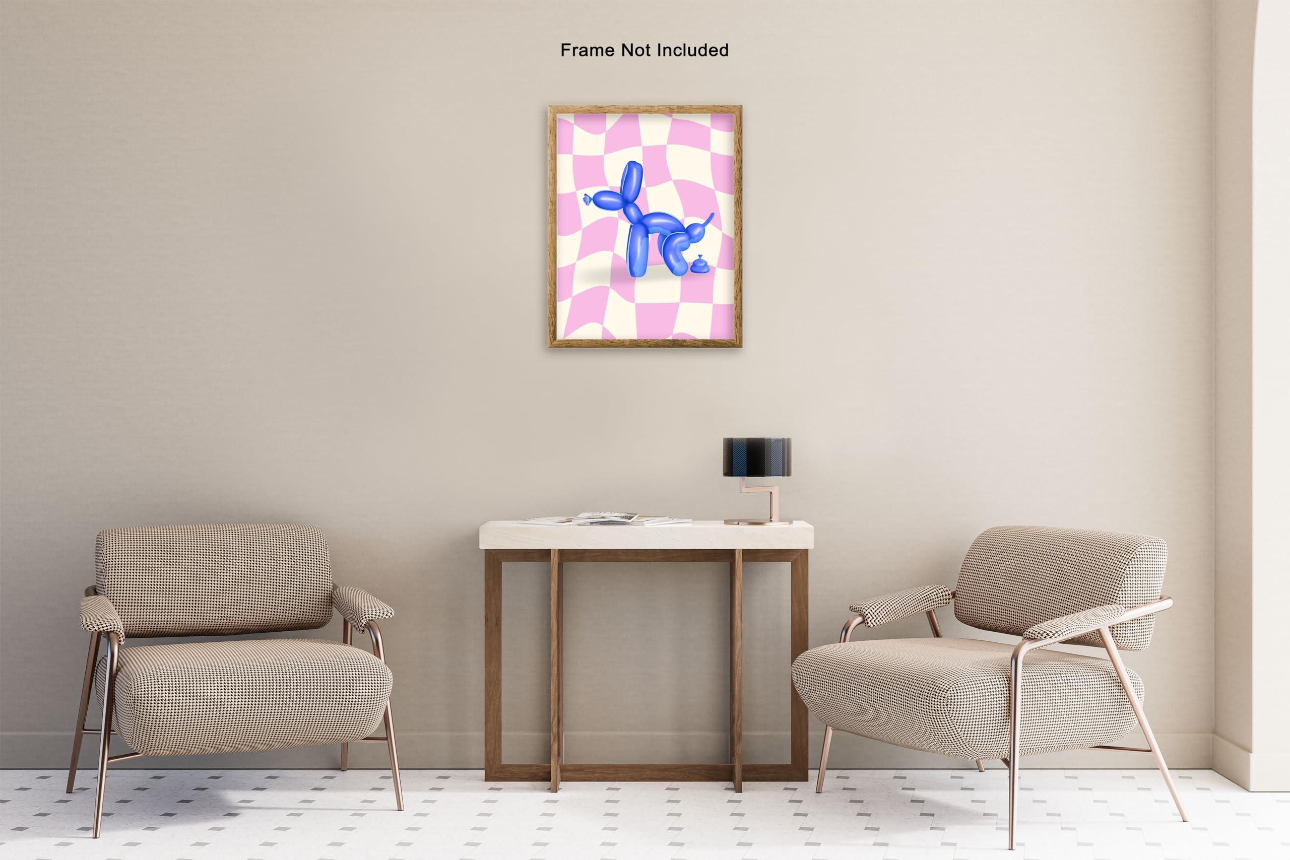 Poster Master Poster Master Balloon Dog Poster - Blue Pooping Dog Print - Balloon Art - Pink Checkered Art - Trendy Art - Funny Bathroom Decor - Guest Bath Decor - Humorous Restroom Decor - 16x20 UNFRAMEDWallArt