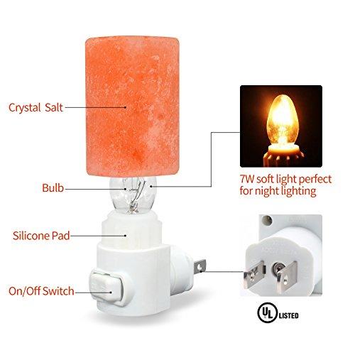 Betus Betus Natural Crystal Himalayan Salt Wall Lamp - Air Purifying Night Light - 360° Rotatable Plug 7W Bulb - Cylindrical