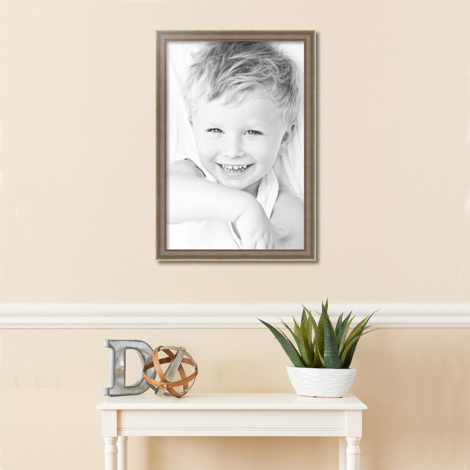 ArtToFrames ArtToFrames 18x27 Inch Silver Picture Frame, This 1.50 Inch Custom Wood Poster Frame is Aged White Gold - Comes with Economy Acrylic and Corrugated Backing (2WOMD8808-18x27)