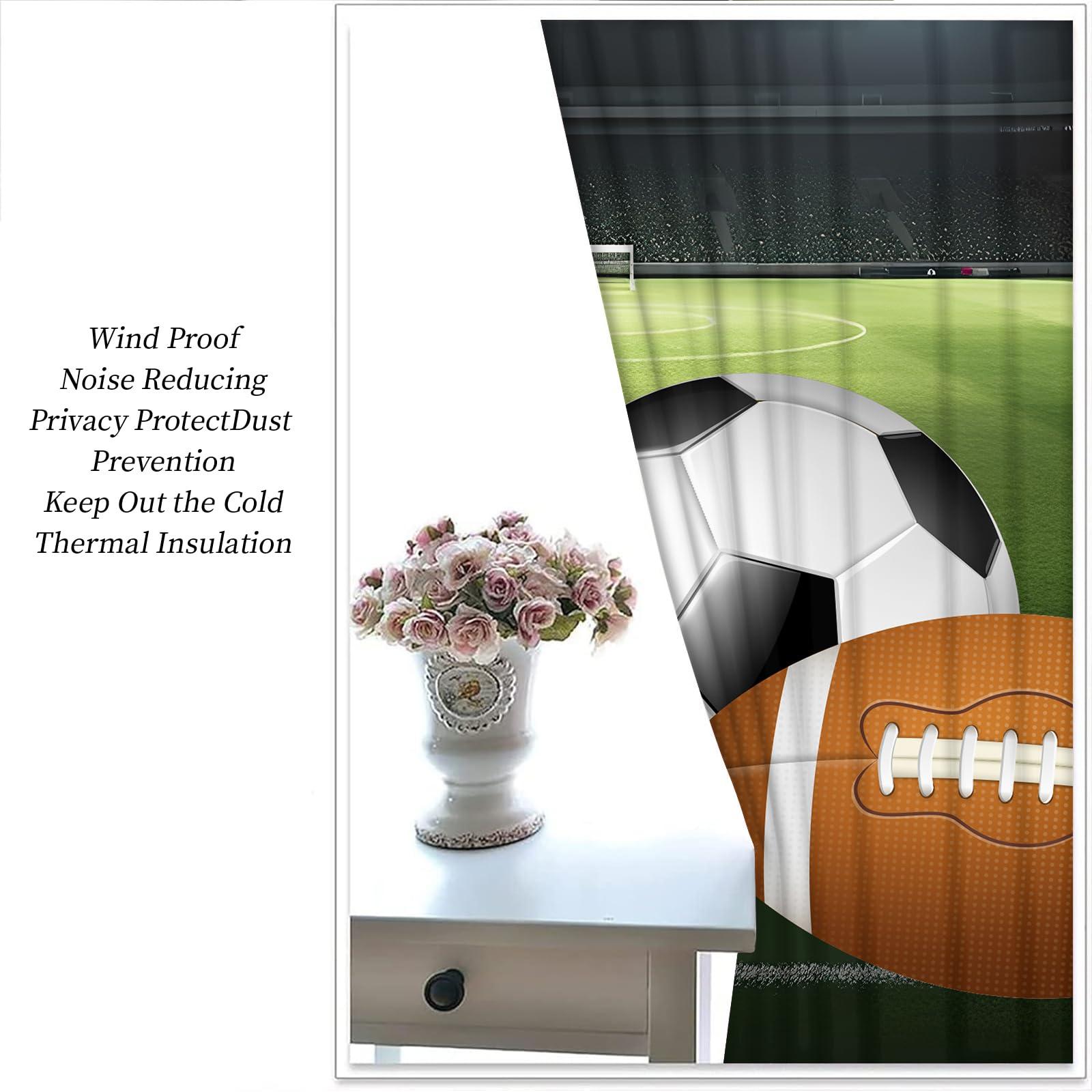 CTTELUN Basketball Football Baseball Window Curtains, Green Court Sports Darkening Grommet Drapes, Thermal Insulated Room Darkening Window Treatments for Boys Room Playroom Nursery 39.5"W x 63"L x 2 Panels