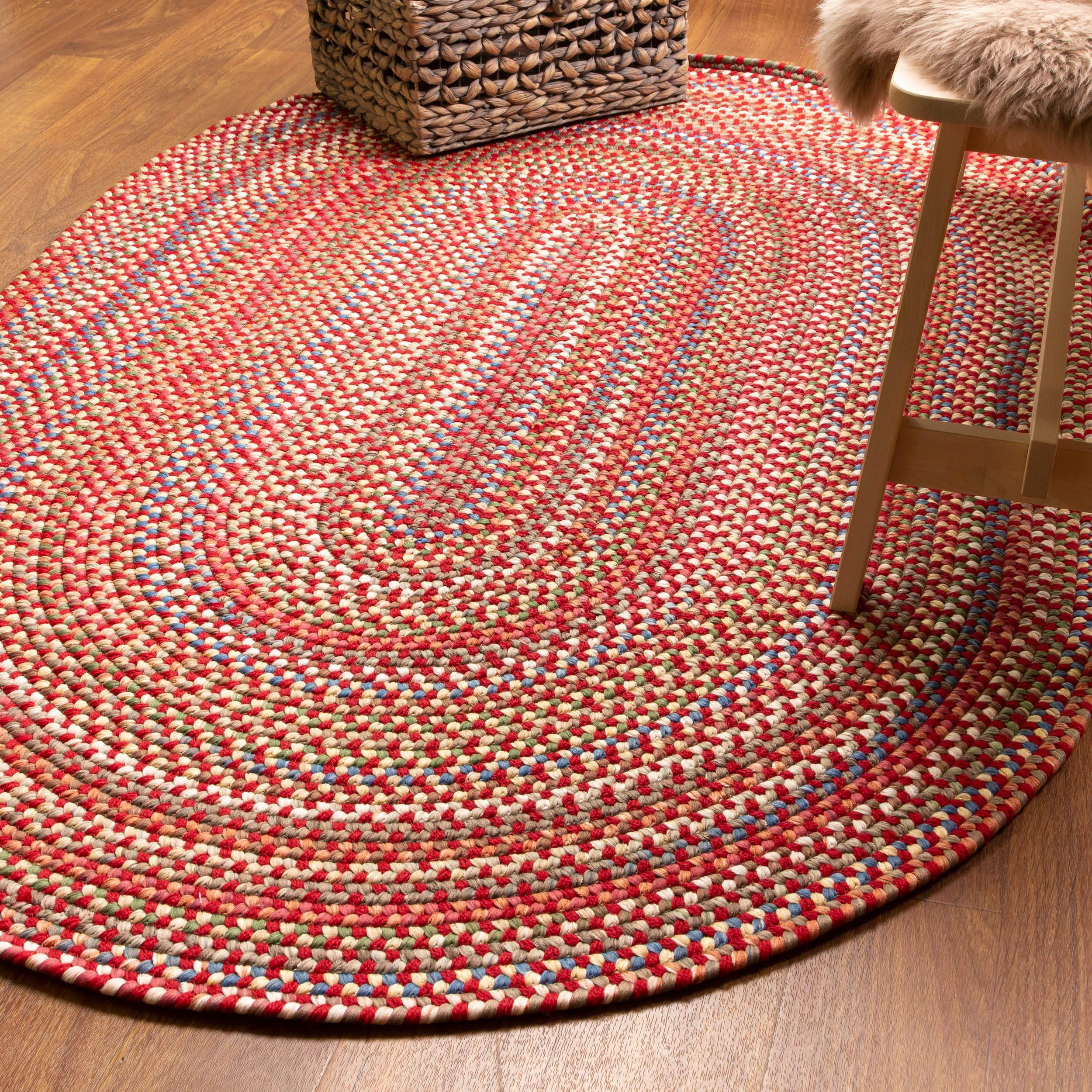 Super Area Rugs Super Area Rugs Roxbury American Made Braided Rug for Indoor Outdoor Spaces, Red/Natural Multi, 3' X 5' Oval