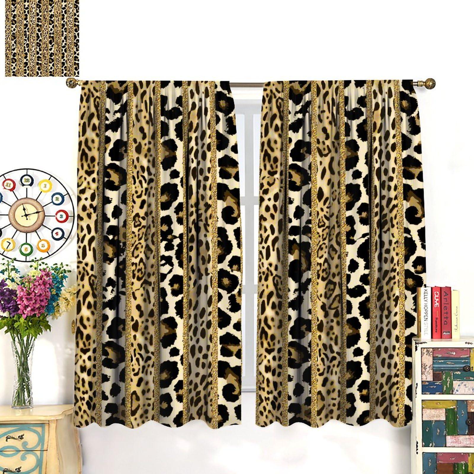 Hazuff Hazuff Leopard Print Blackout Window Curtains, Prairie Cheetah Gold Leopard Animal Print Decoration Insulate Rod Pocket Curtains for Bedroom Living Room Kids Room 42X45in