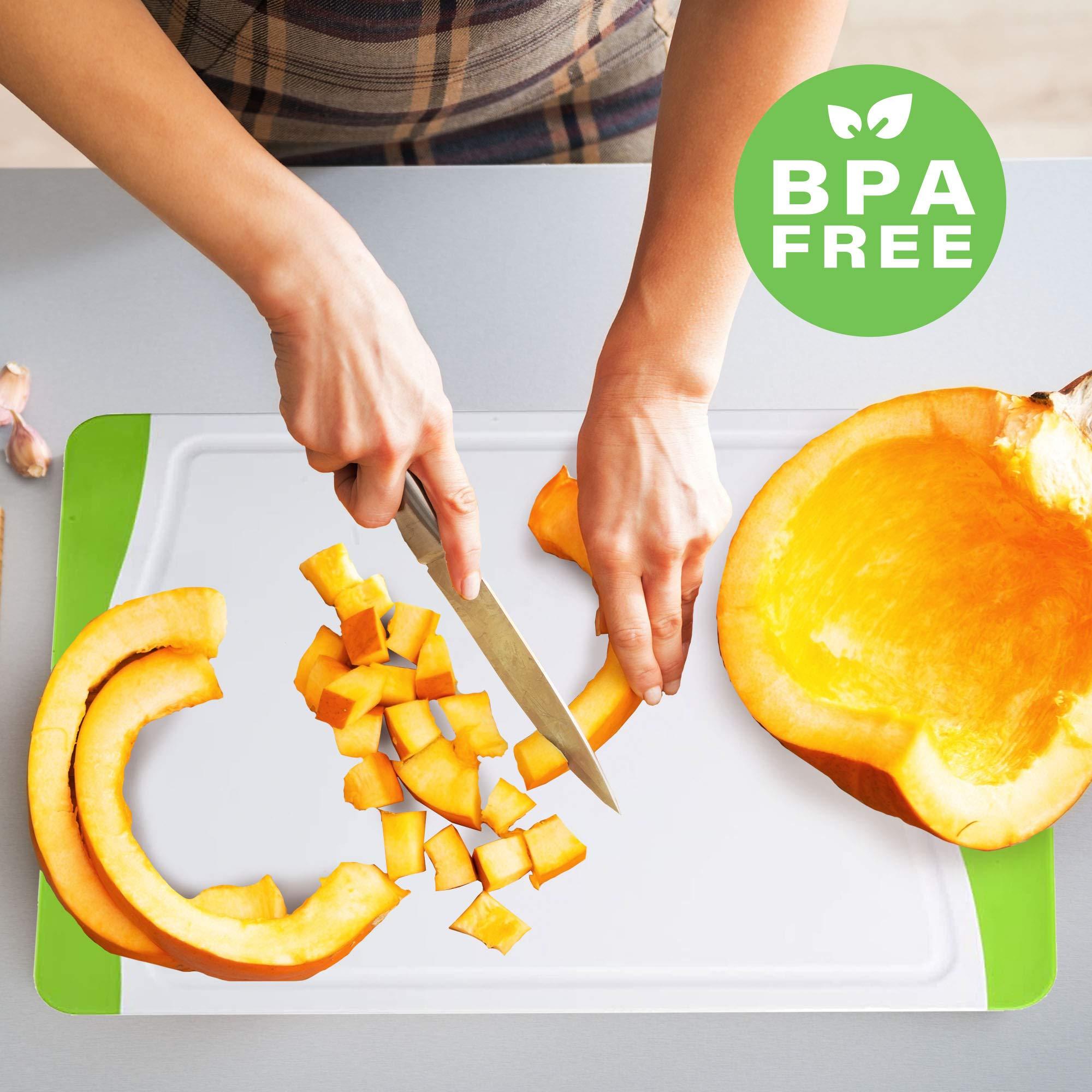 Neoflam Neoflam 2 Piece Plastic Cutting Board Set, Microban Protection, Stain & Odor Free, Extra Large, BPA Free, Juice Groove, Non Slip, Dishwasher Safe, Easy Grip Handle, White Green