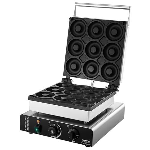 VEVOR VEVOR Electric Donut Maker, 2000W Commercial Doughnut Machine with Non-stick Surface, 9 Holes Double-Sided Heating Waffle Machine Makes 9 Doughnuts, Temperature 122-572, for Restaurant and Home Use