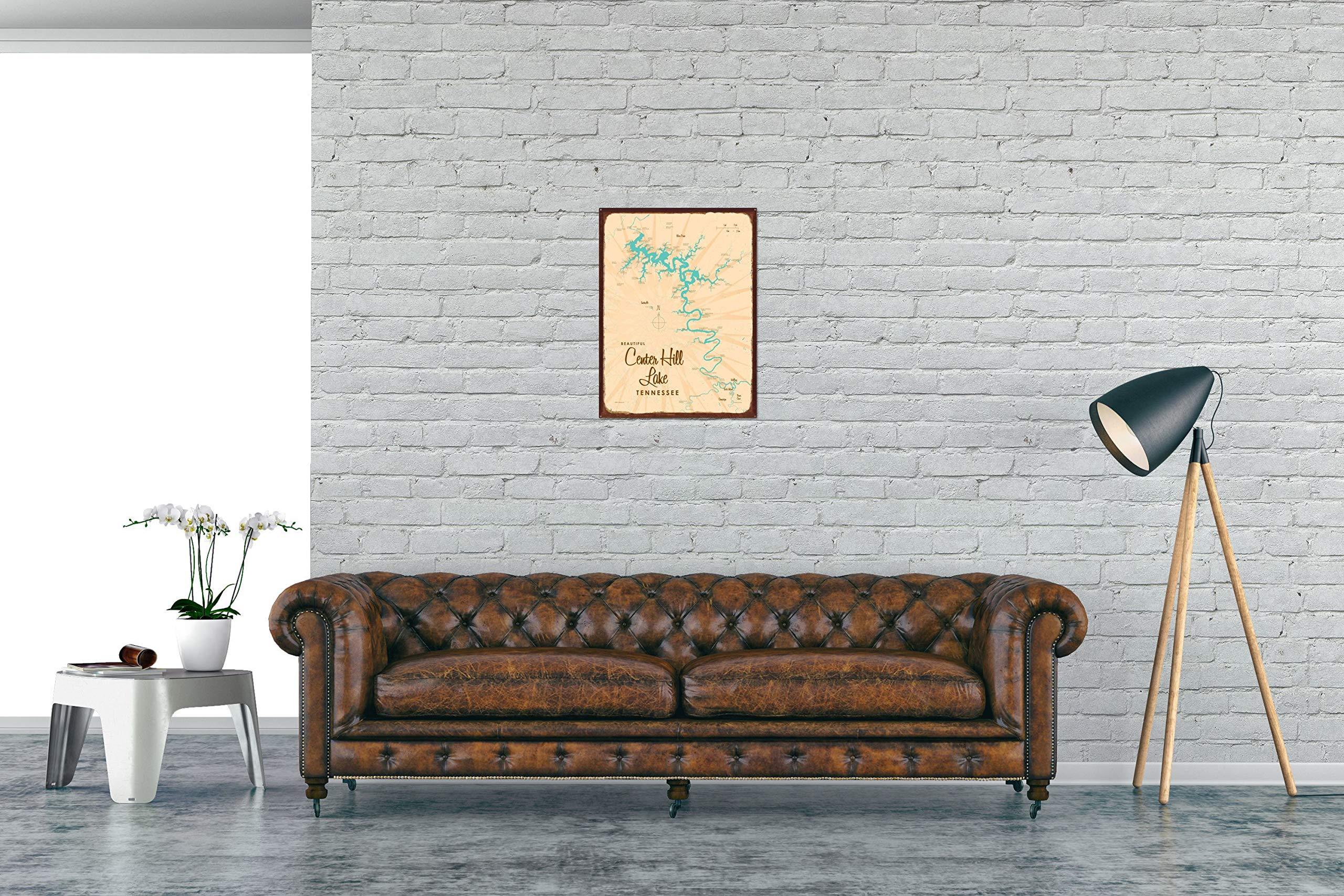 Art of Place Center Hill Lake, Tennessee Map Rustic Metal Art Print from Illustration by Lakebound 17" x 23"