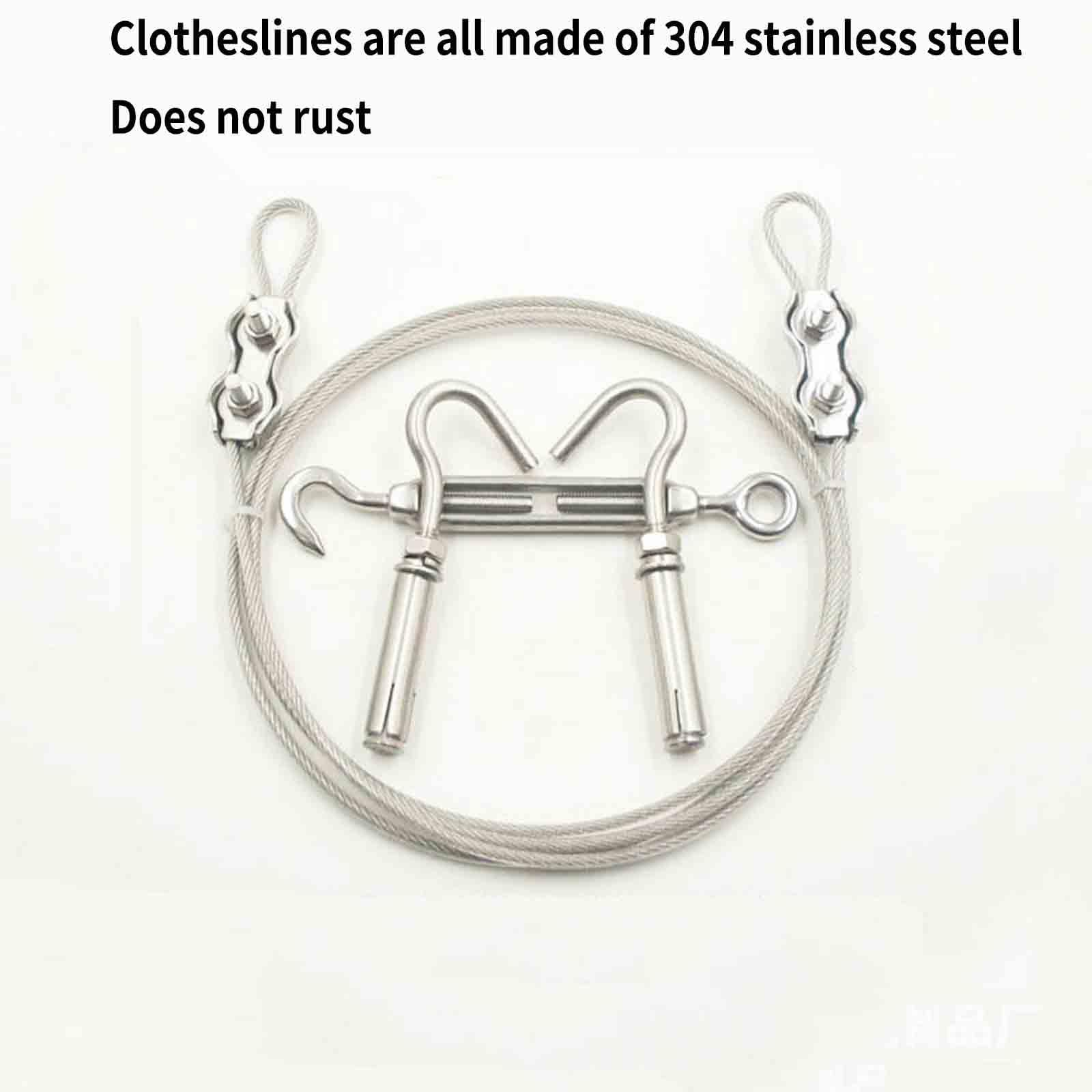 JUSHZ Retractable Washing Line Rope Clotheslines Clothesline Clothes Line for Outdoors Heavy Duty Strong Thick Steel Wire Rope Stainless Steel Outdoor Waterproof Rustproof Balcony (8m,Silver)