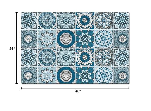 TuLdys TuLdys Boho Floral Kitchen Mats Cushioned Kitchen Floor Rugs and Mats, 3x4ft/36x48in, Modern Bohemian Non Slip Pu Waterproof Leather Comfort Standing Mat for Kitchen Office Home Laundry