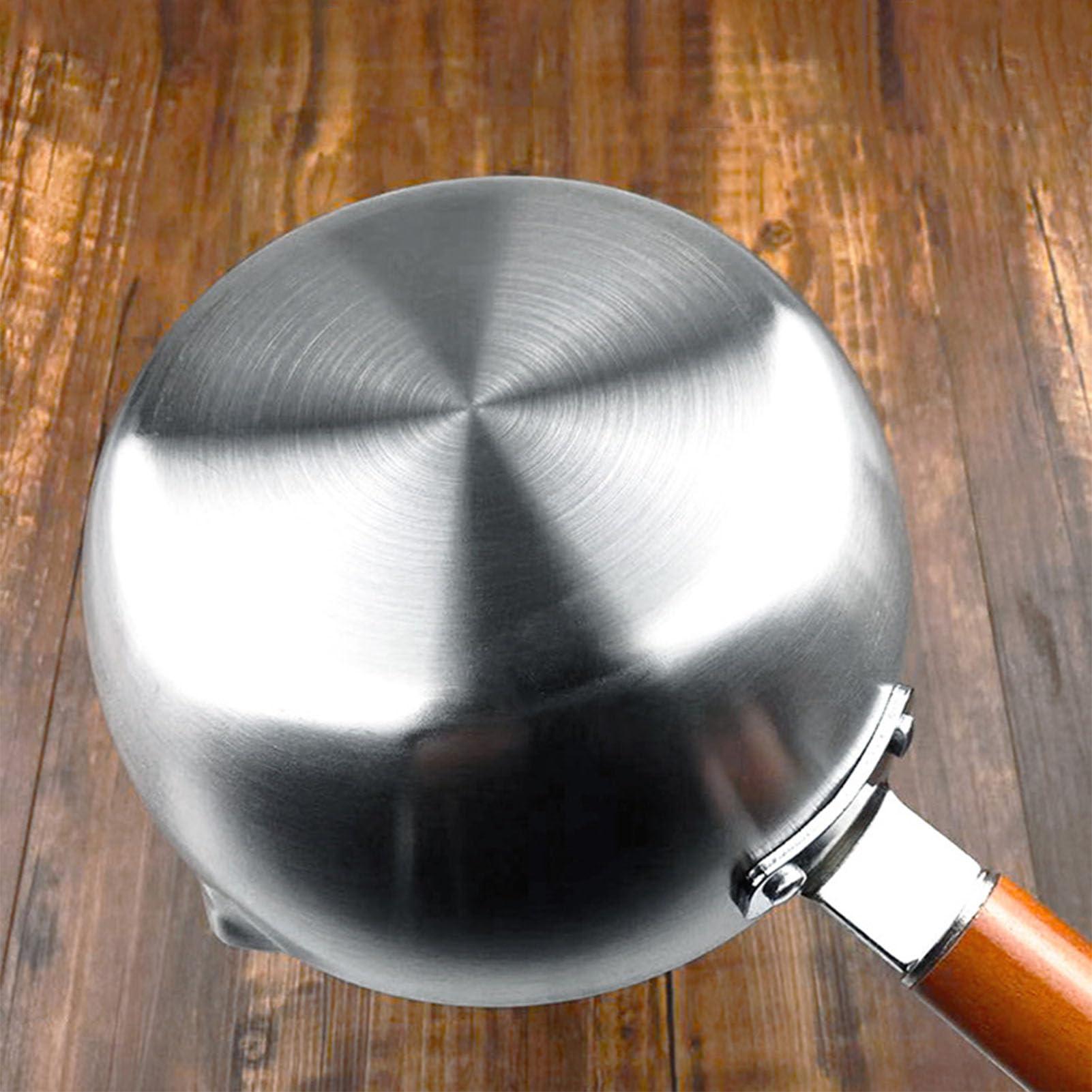 DOUQIFEI DOUQIFEI Milk Warmer Pot, Stainless Steel Butter Warmer Pot Butter Pan Mini Saucepan Milk Boiler with Prevent Sticking Wooden Handle Milk Warmer for Coffee Milk Butter (20cm)