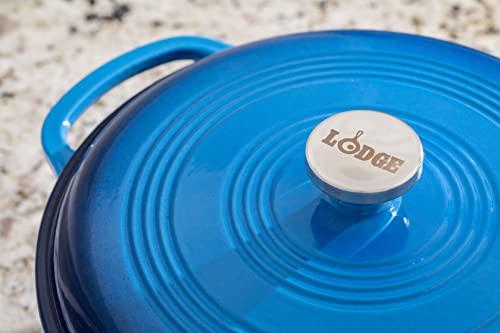 Lodge Lodge 7.5 Quart Enameled Cast Iron Dutch Oven with Lid Dual Handles Oven Safe up to 500 F or on Stovetop - Use to Marinate, Cook, Bake, Refrigerate and Serve Caribbean Blue