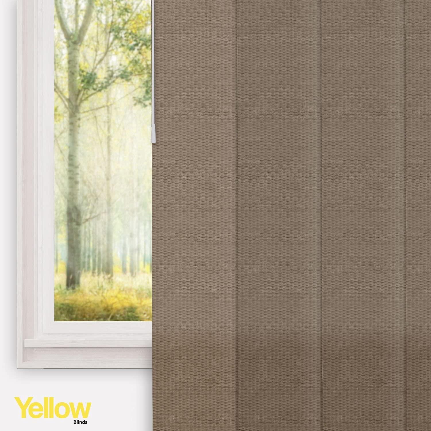 YELLOW BLINDS Adjustable Panel Track Blinds for Sliding Glass Door, 46"-86" W x 0-96" H, Trimmable Vertical Blinds for Patio Doors, Open Spaces and Room Dividers, Light Filtering, Wilshire Truffle, by YELLOW BLINDS
