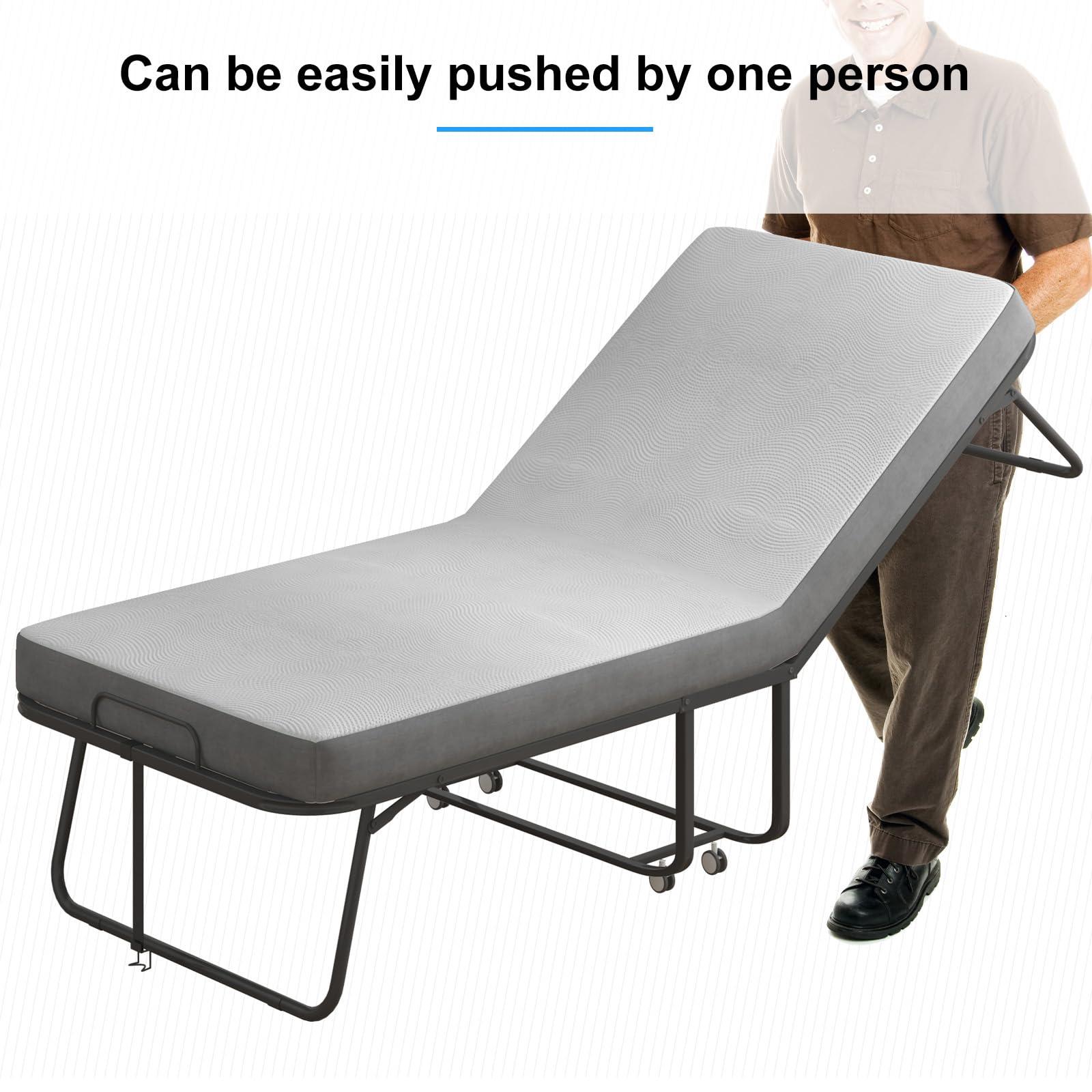 PUREMIND PUREMIND Folding Bed with Mattress for Adults, Portable Rollaway Guest Beds with 4\" Memory Foam Mattress & Metal Frame, Twin Size Foldable Bed Fold Away Bed Space Saving
