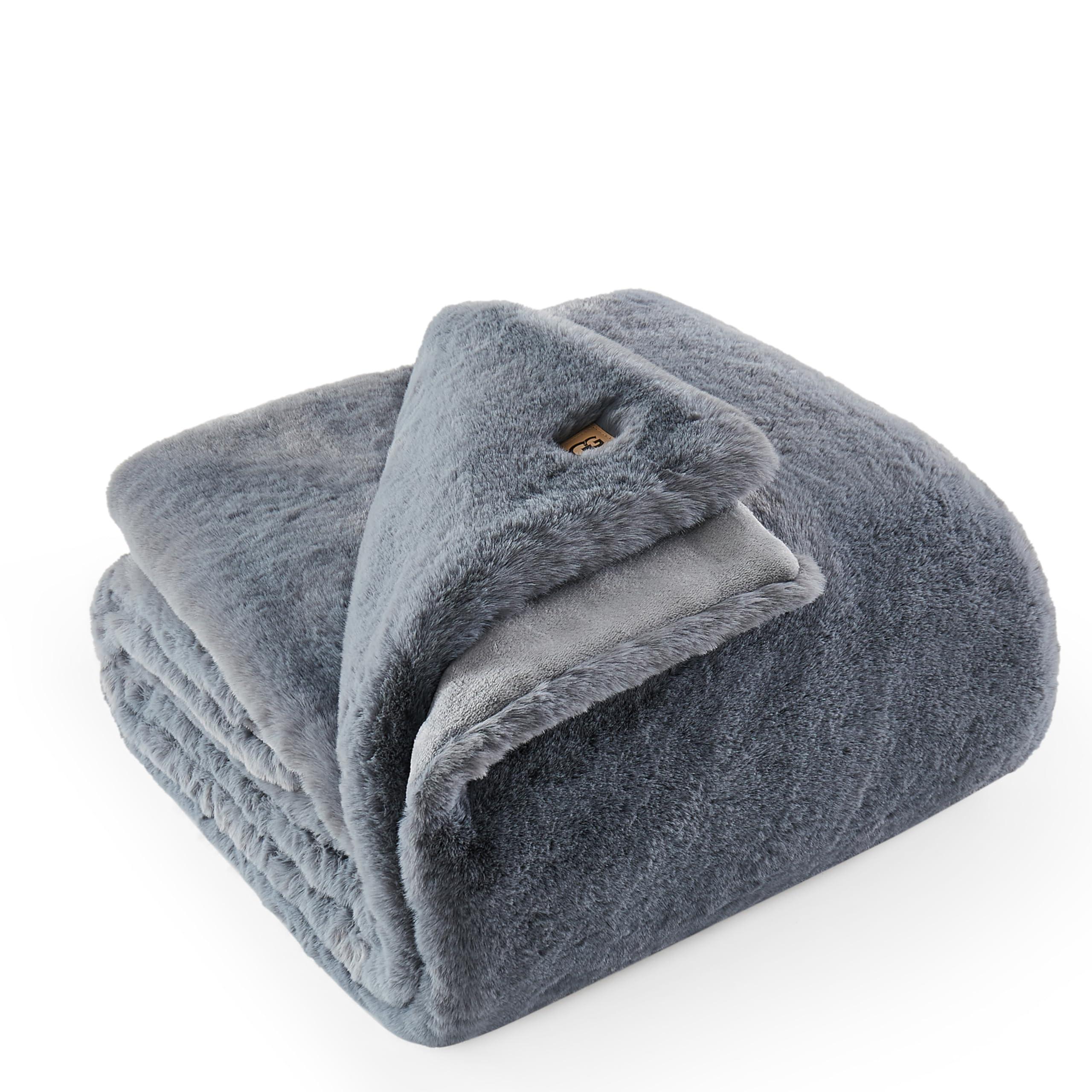UGG UGG 11069 Euphoria Plush Faux Fur Reversible Throw Cozy Fuzzy Fluffy Blanket for Couch Bed Hotel Style Luxury Machine Washable Home Decor Luxurious Soft Throws for Sofa, 70 x 50-Inch, Chambray