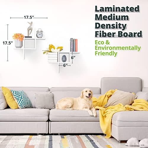 Greenco Greenco Criss Cross Intersecting Floating Shelf, Easy-To-Assemble Floating Wall Mount Shelves for Bedrooms and Living Rooms, Espresso Finish