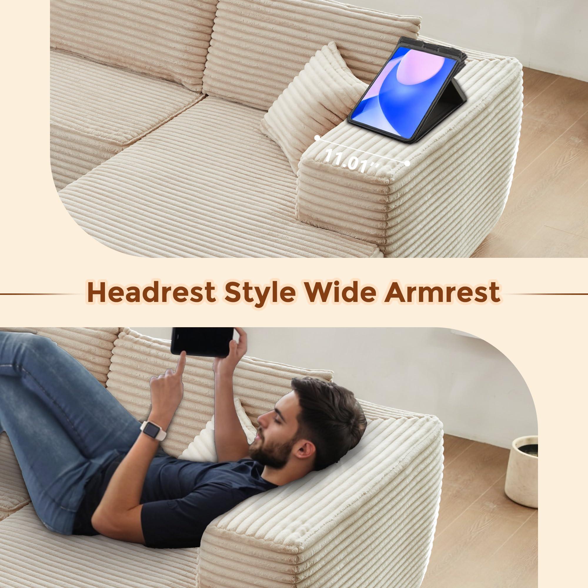 OOBOLT 104" Cloud Couch Deep Seat, L Shape Couches for Living Room, No Assembly Required, Sectional Sofas with Right Chaise, Beige Plush Velvet