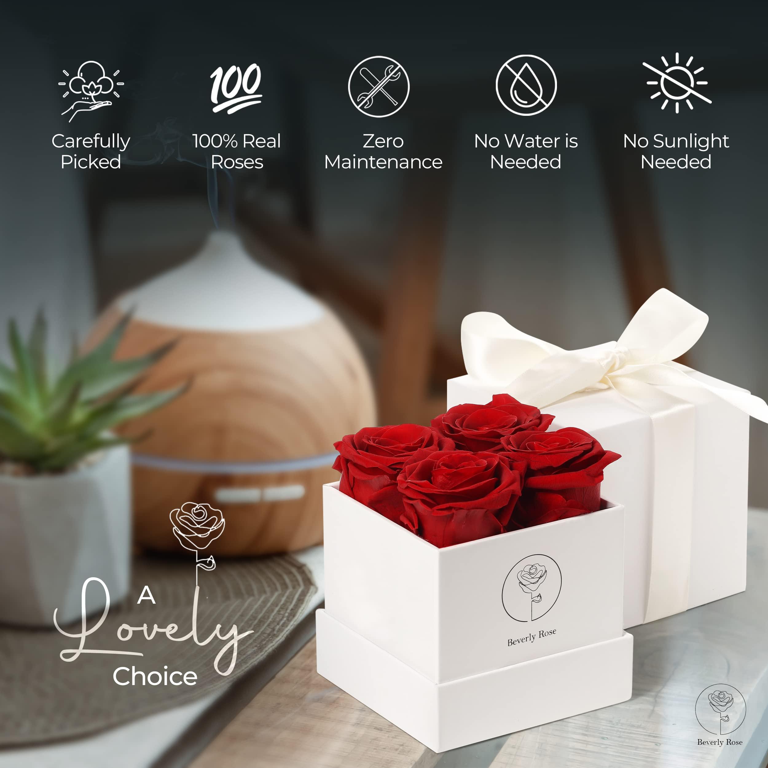 Beverly Rose Forever Roses That Last A Year, Preserved Roses For Delivery Prime, Eternity Roses In A Box, Real Flowers In A box, Flowers For Delivery Prime Birthday, Valentines Day, Anniversary, 4 Pcs Red