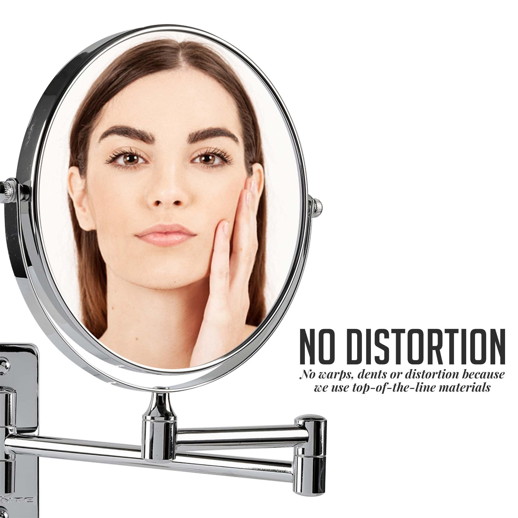 OVENTE OVENTE 7\" Wall Mounted Makeup Mirror with 1X/10X Magnification, Double Sided Magnifying Round Bathroom Vanity Mirror, 360 Swivel Design, Extendable and Folding Arm, Polished Chrome MNLFW70CH1X10X