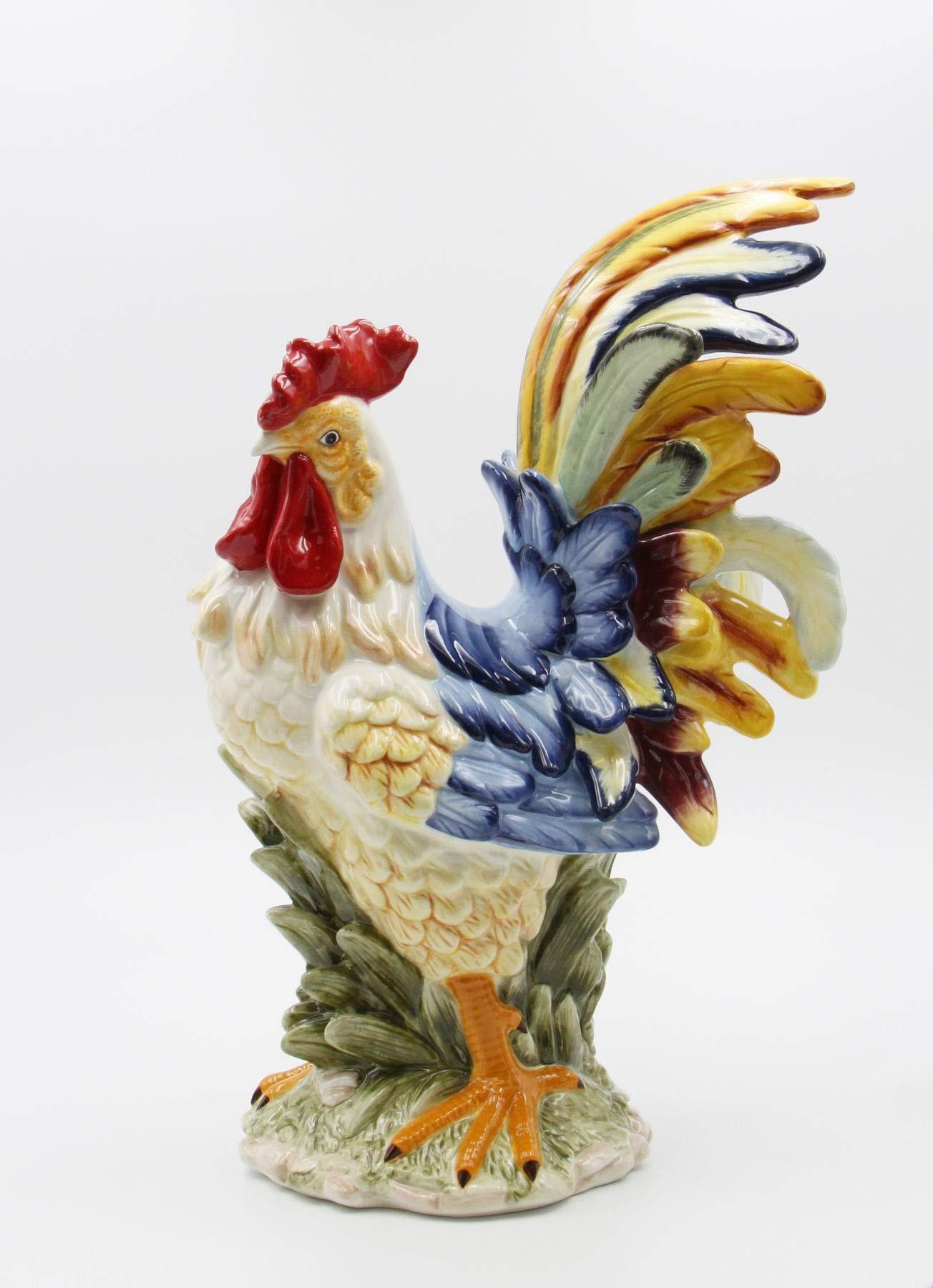 StealStreet StealStreet SS-CG-31980, 15.75 Inch Porcelain Painted Colorful Rooster Bird Figurine Statue, Blue/Orange