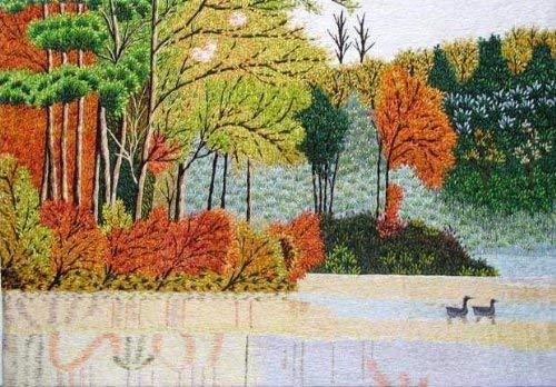 VietnameseArtwork.com Vietnamese Embroidery - 14" x 19" Autumn Lake - EBB52