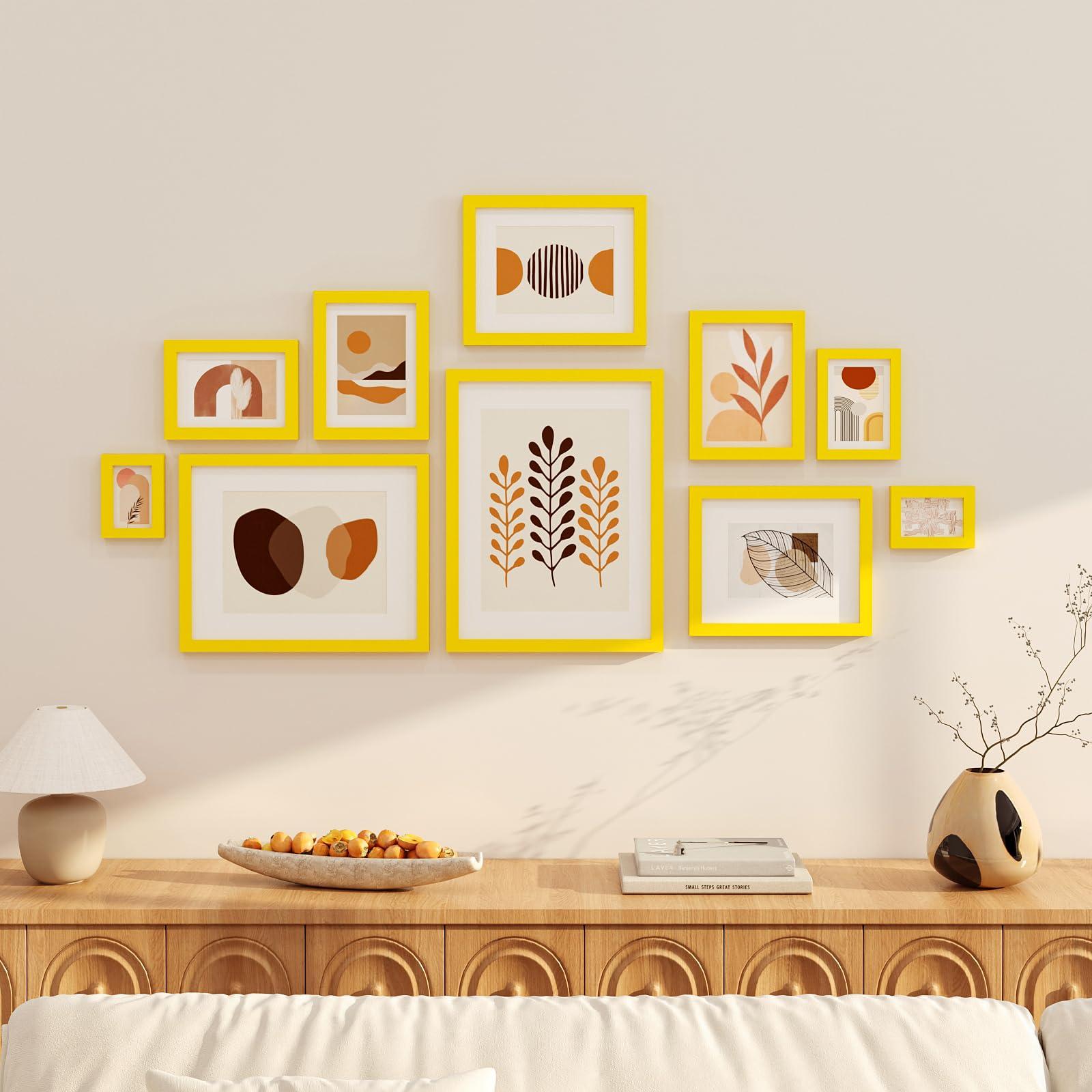 KINLINK KINLINK 6x8 Picture Frame Yellow,Wood Frame with Acrylic Plexiglass for Pictures 4x6 with Mat or 6x8 without Mat, Tabletop and Wall Mounting Display, 1 Pack
