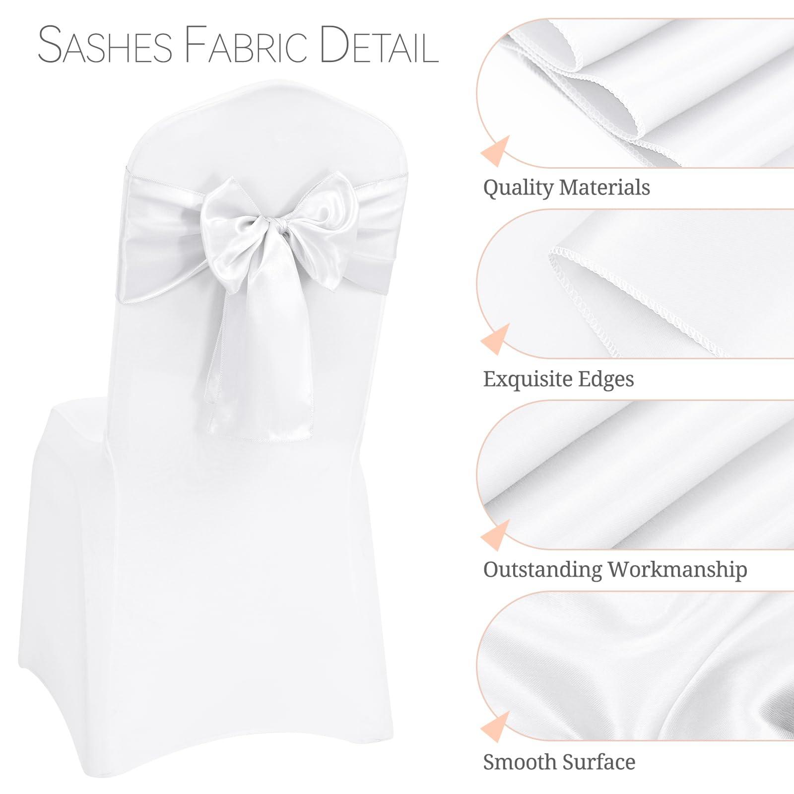 REWOMC 120 PCS Satin Chair Sashes White Shiny Chair Ribbon Ties Back Bows Designed Sashes Universal Chair Cover for Wedding Reception Gathering Birthday Party Banquet Restaurant Chair Decor (7x78inch)
