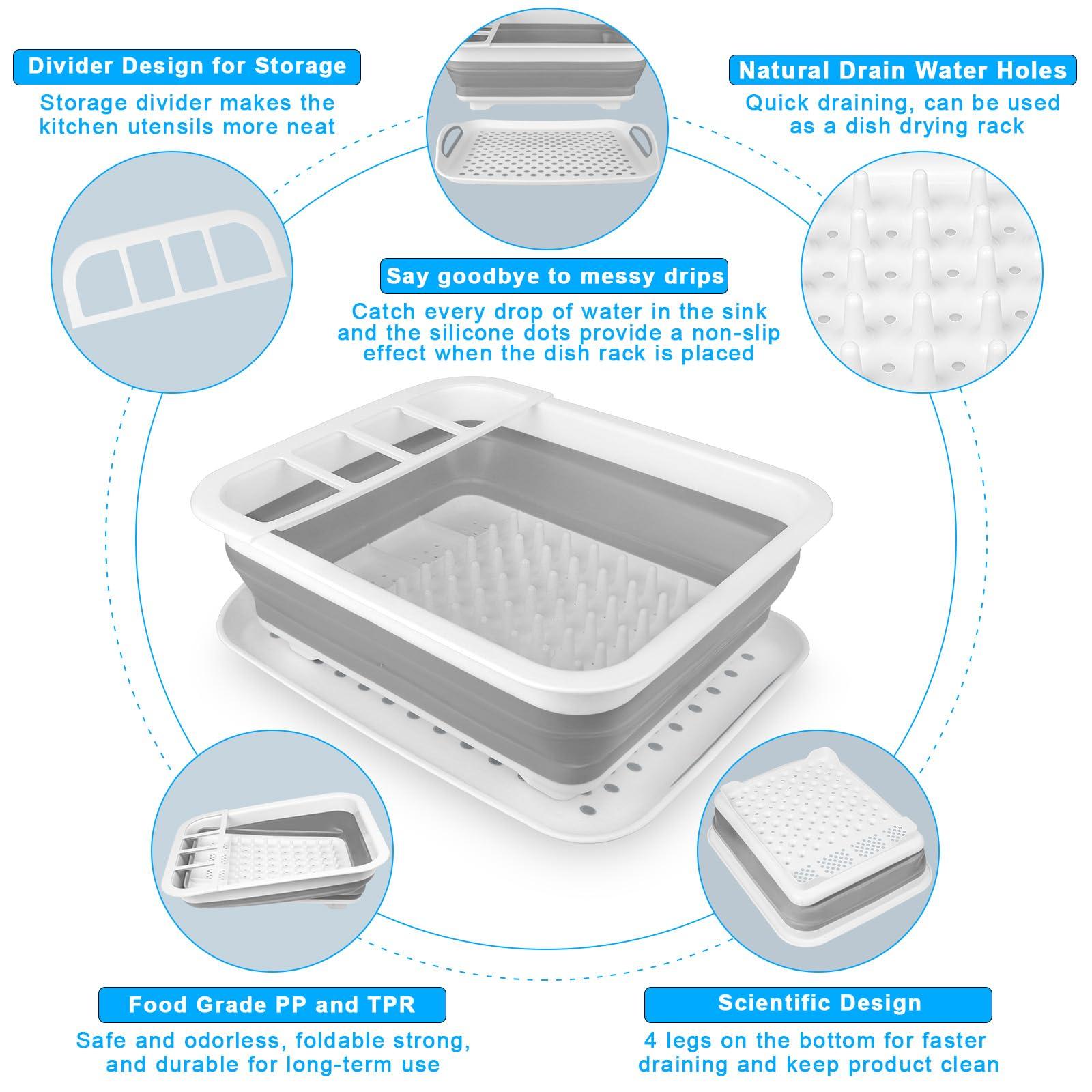 Seropy Collapsible Dish Drying Rack Portable Dish Drainers for Kitchen Counter with Drainboard,Kitchen Sink Organizer Basket RV Accessories Camper Kitchen Organization Storage Dish Rack Over Sink Drying Rack