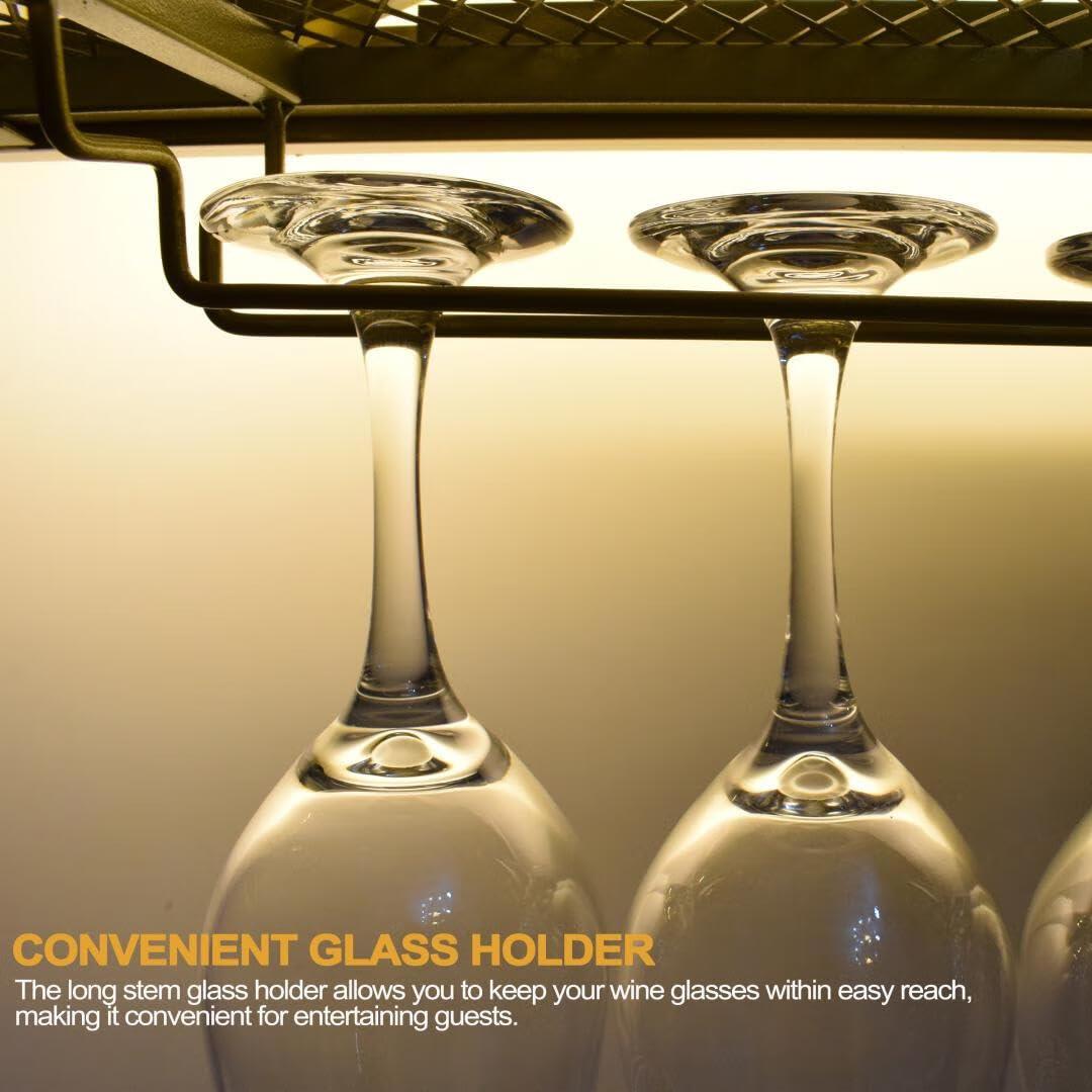 GWLQRTXV GWLQRTXV X2 39in Wine Rack with LED Lighting Wall Mounted Glass Holder, 3-Tiers Liquor Bottles Shelves Display Storage Organizer Hanging Long Stemware Goblet Metal for Home Mini Bar Cellar Black