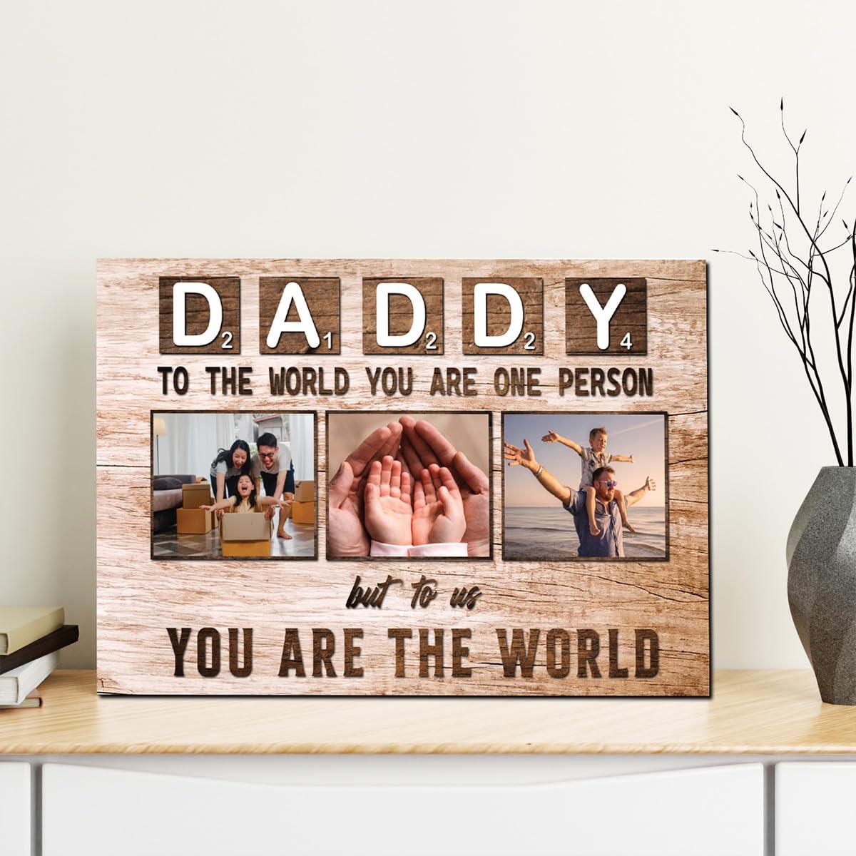 Chiside Personalized Dad Canvas With Photos, Fathers Day Canvas From Daughter, Daddy Gifts From Son, Happy Fathers Day Art From Kids, Father\'s Day Poster For Dad Grandpa Husband, Sentimental Dad Gifts