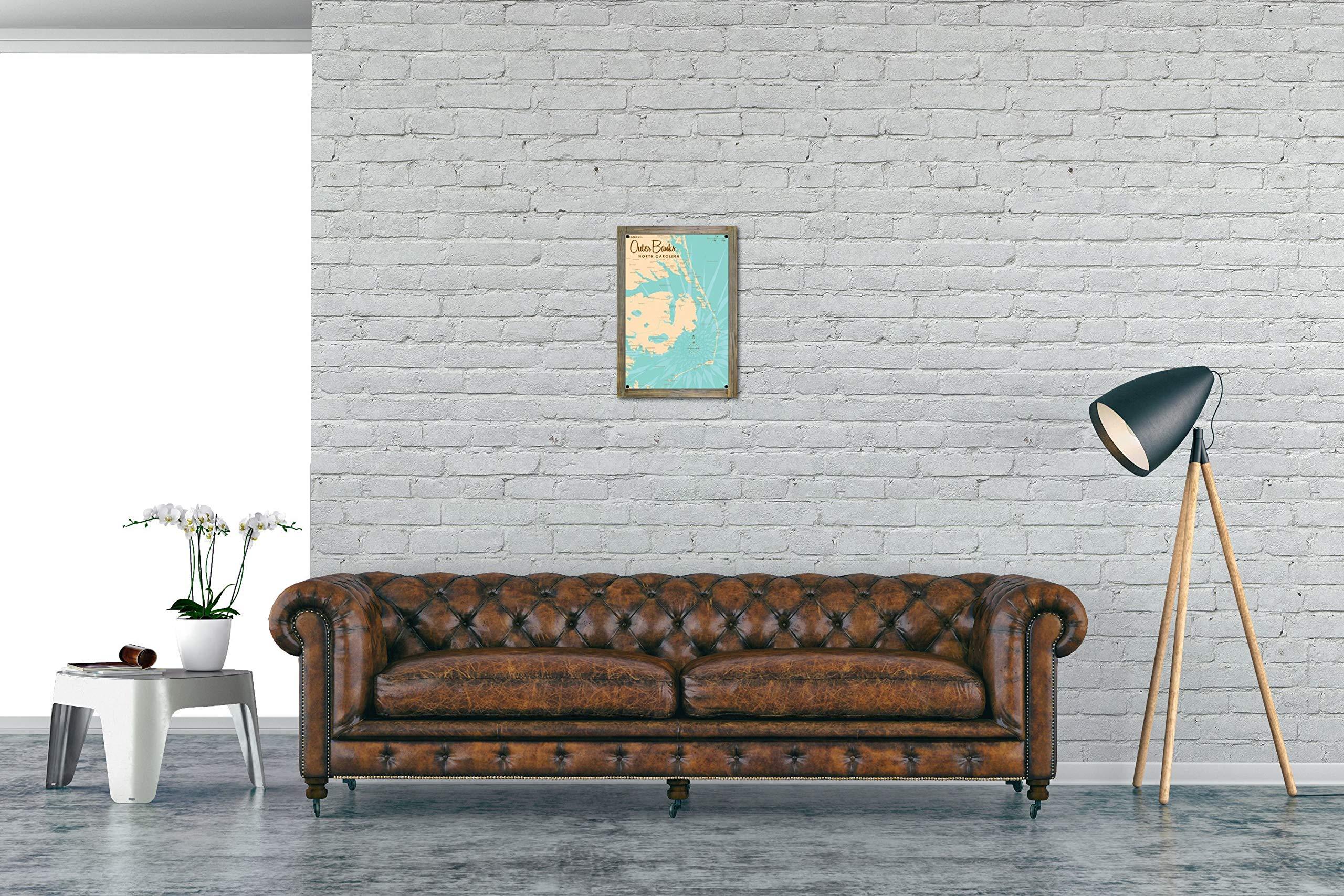 Art of Place Art of Place Outer Banks North Carolina Map Metal Print on Reclaimed Barn Wood from Illustration by Lakebound 11.5" x 17.5"