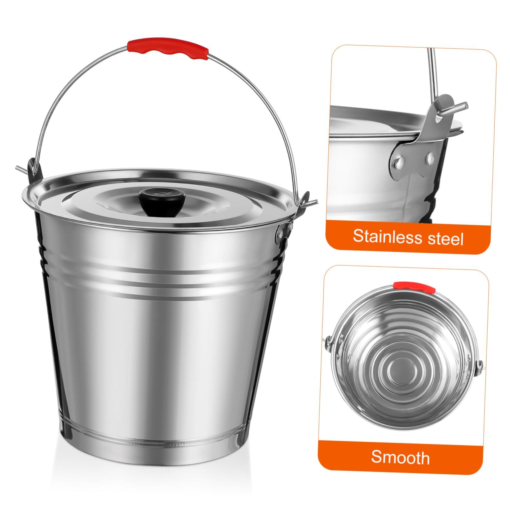 Cabilock Cabilock Ash Bucket with Lid Stainless Steel Fire Pit Ash Pail Large Capacity Outdoor Coal Bucket for BBQ