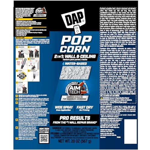 DAP DAP, White, 7079850025 Popcorn Water Based 2in1 Wall & Ceiling Texture Spray with Aim Tech Nozzle, 20 Ounce, 1.25 Pound (Pack of 1)