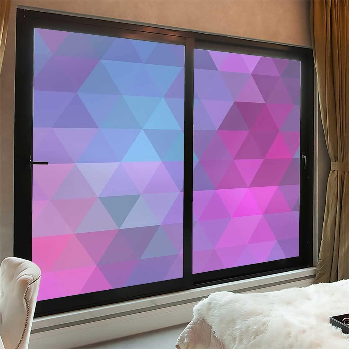 JIXIRUY Frosting Privacy Film for Glass Windows Multicolored Triangles Static Cling No Adhesive Window Sticker Decorative Frosted Glass Film 23.6Wx59L-inch x2 Pcs