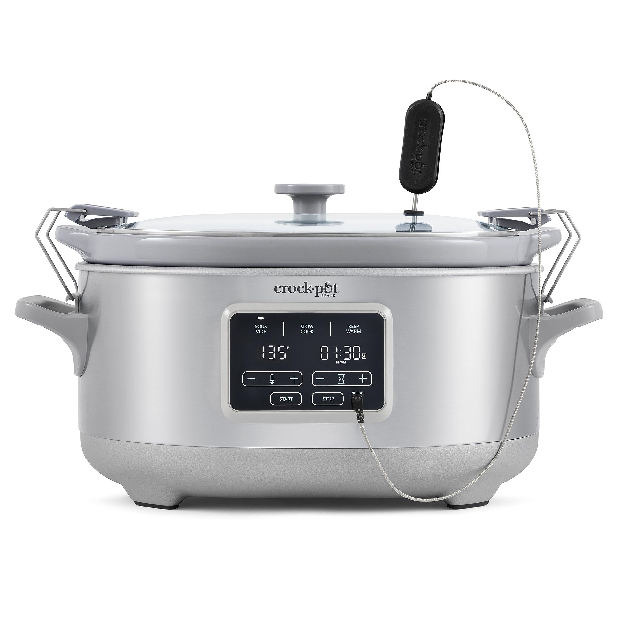 Crock-Pot Crockpot Programmable 7-Quart Cook & Carry Slow Cooker with Sous Vide, Stainless Steel