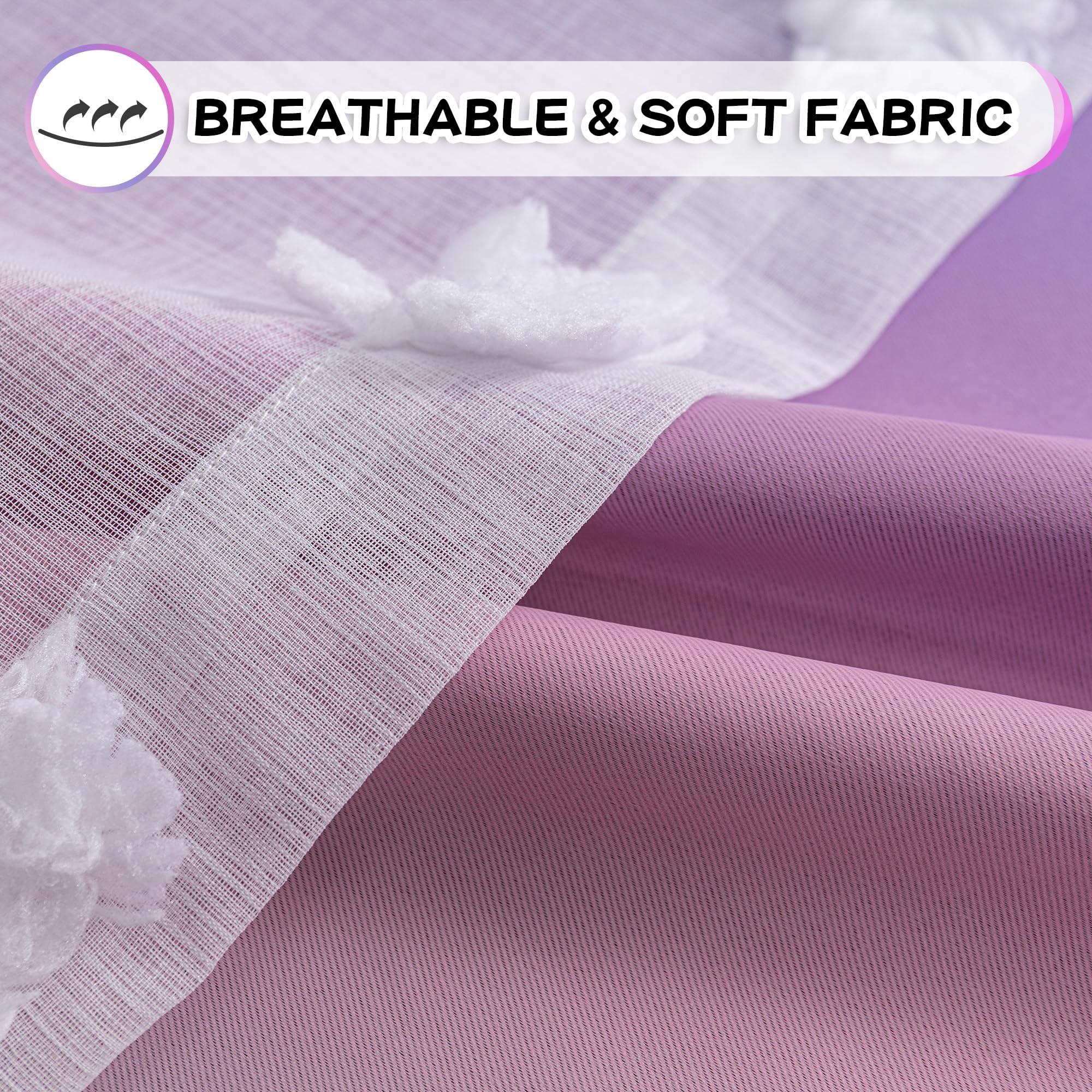 MYSKY HOME MYSKY HOME Pom Pom Curtains Blackout and Sheer Curtains for Girls Bedroom Ombre Nursery Curtains 84 Inch Long Room Darkening Princess Double Layer Curtains with Grommet Top Pink Purple 52 x 84 in