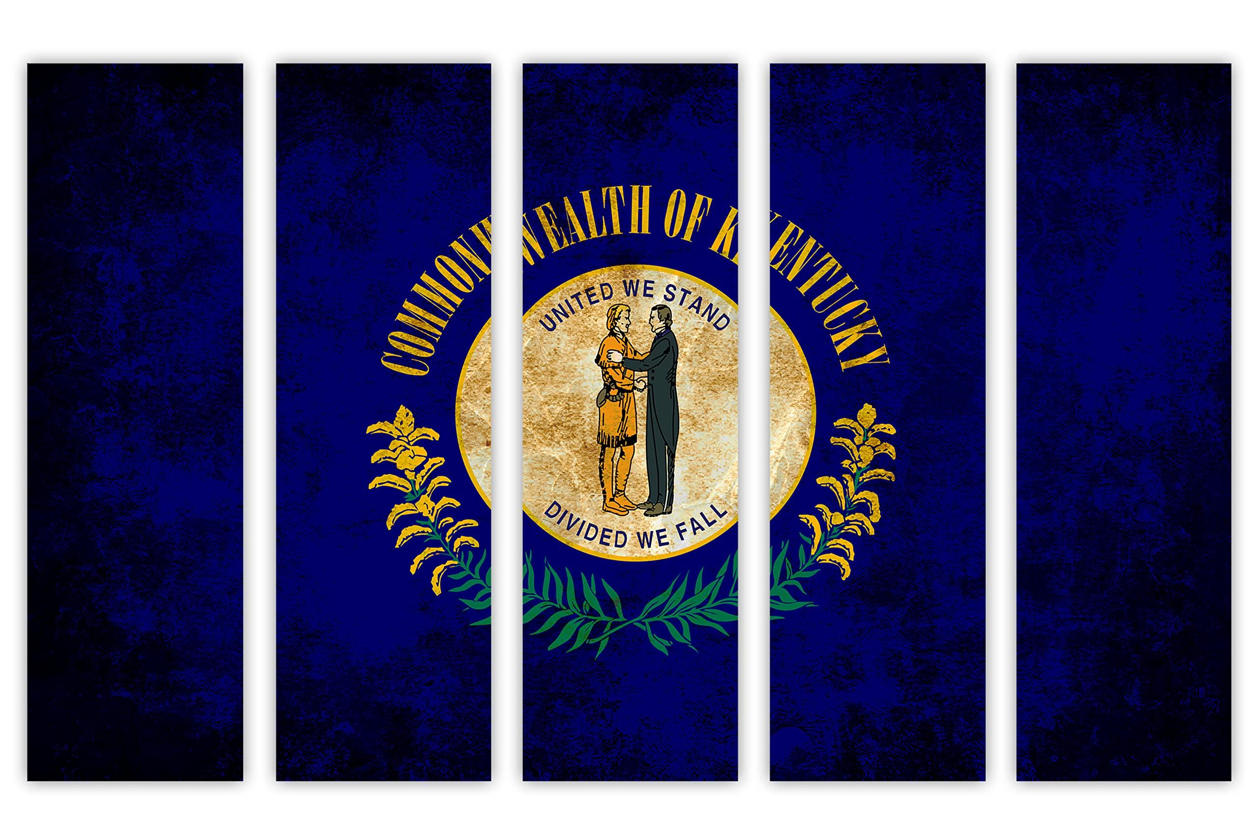 Canvas Quest 90 x 60 TOTAL - Kentucky State Flag Grunge Canvas Print Wall Art - 5 Panel Split. Home decor Flag Art