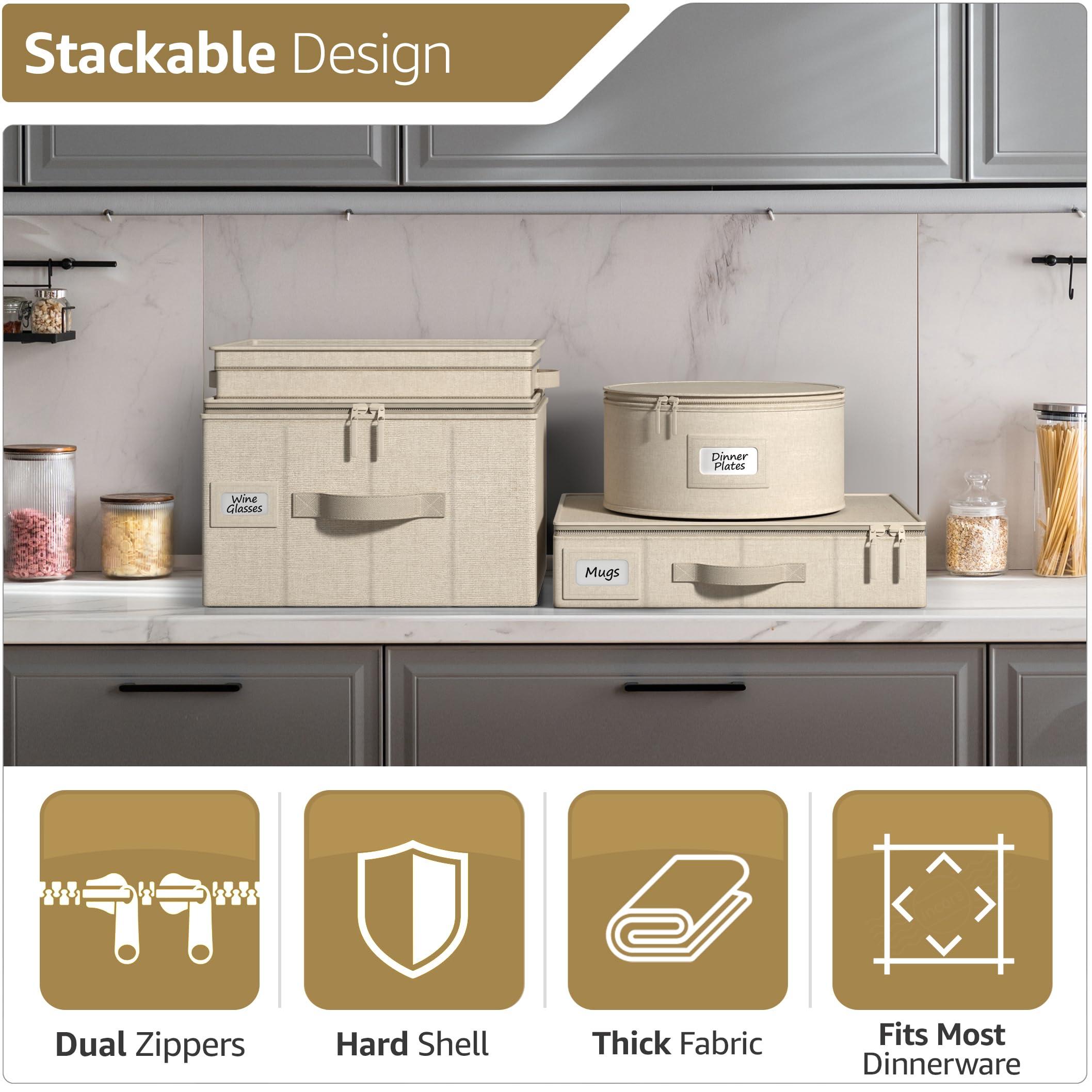 Sorbus Sorbus China Storage Containers Hard Shell - Glass & Dish Storage Containers for Transport, Moving, Party - 8 Pc Stackable Plate Storage Set for Dinnerware, Mugs, Cups - Felt Plate Protectors Included