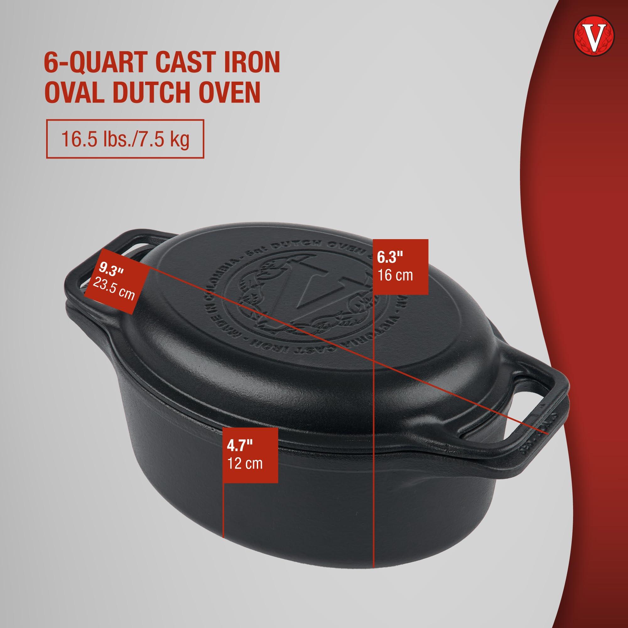 Victoria Victoria 6-Quart Cast Iron Oval Dutch Oven, Combination Combo Cooker Pot and Skillet, Bread Baker, Made in Colombia, 2-Piece Set