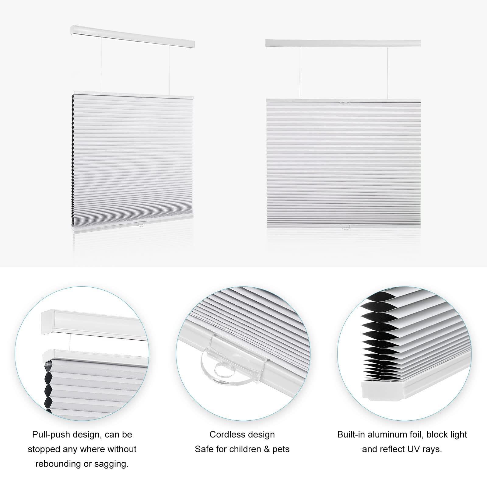 MYshade MYshade Top Down Bottom Up Cordless Cellular Shades Blackout Blinds for Indoor Windows - Room Darkening Window Blinds & Shades - Easy to Install - 39" W x 72" H (White)